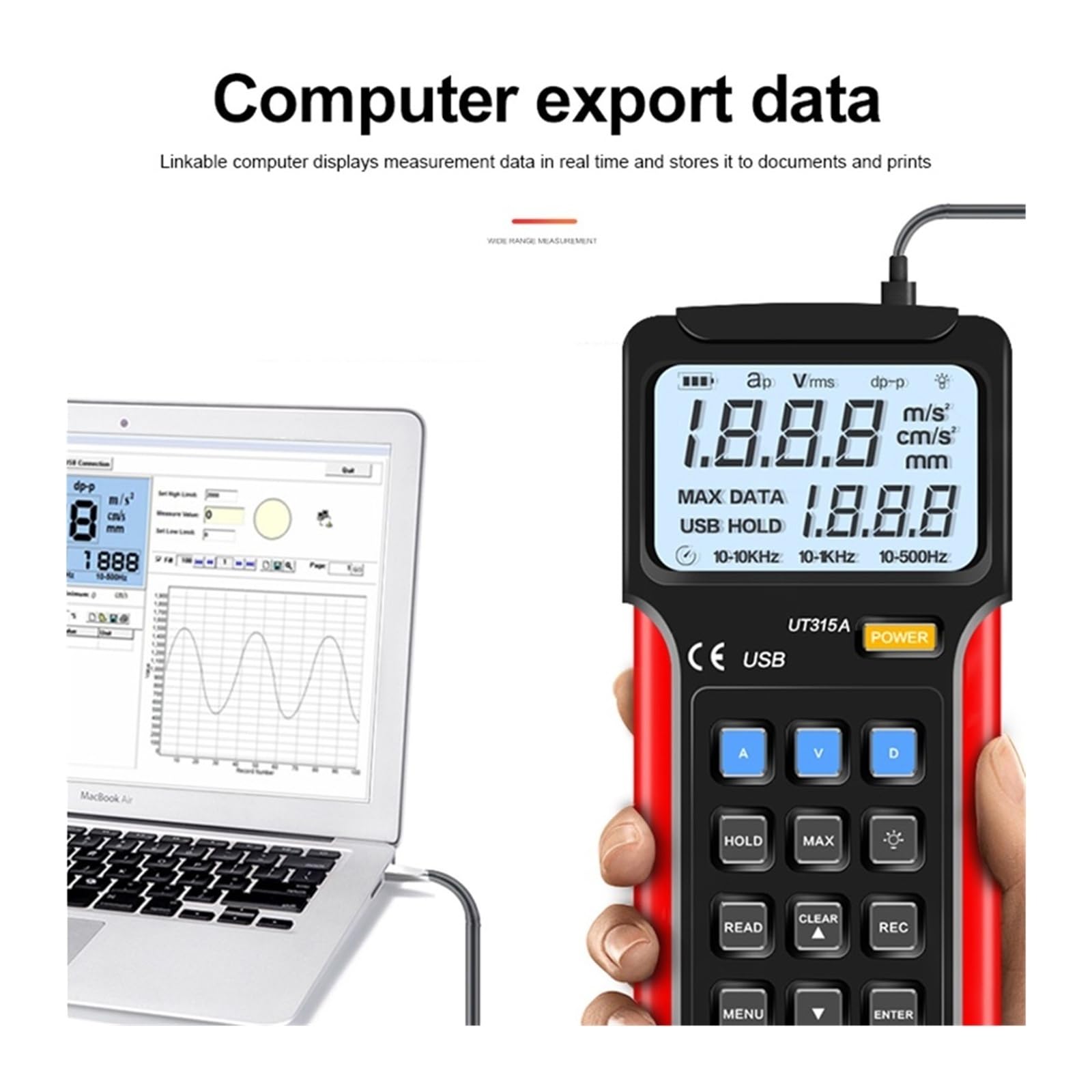 Vibrationsmesser, UT315A Digitales Handheld-Industrie-Vibrationsmessgerät Gerätesonde Vibrationsanalysator Präzisionsmaß Vibratortester