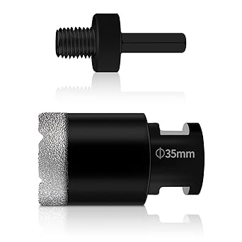Dry Diamond Core Drill Bits 1-3/8 Inch (35mm) Tile Hole Saws for Porcelain Ceramic Tile Marble Brick Vacuum Brazed Hole Saw with 5/8-11 Thread and 3/8 Inch Hex Shank Adapter