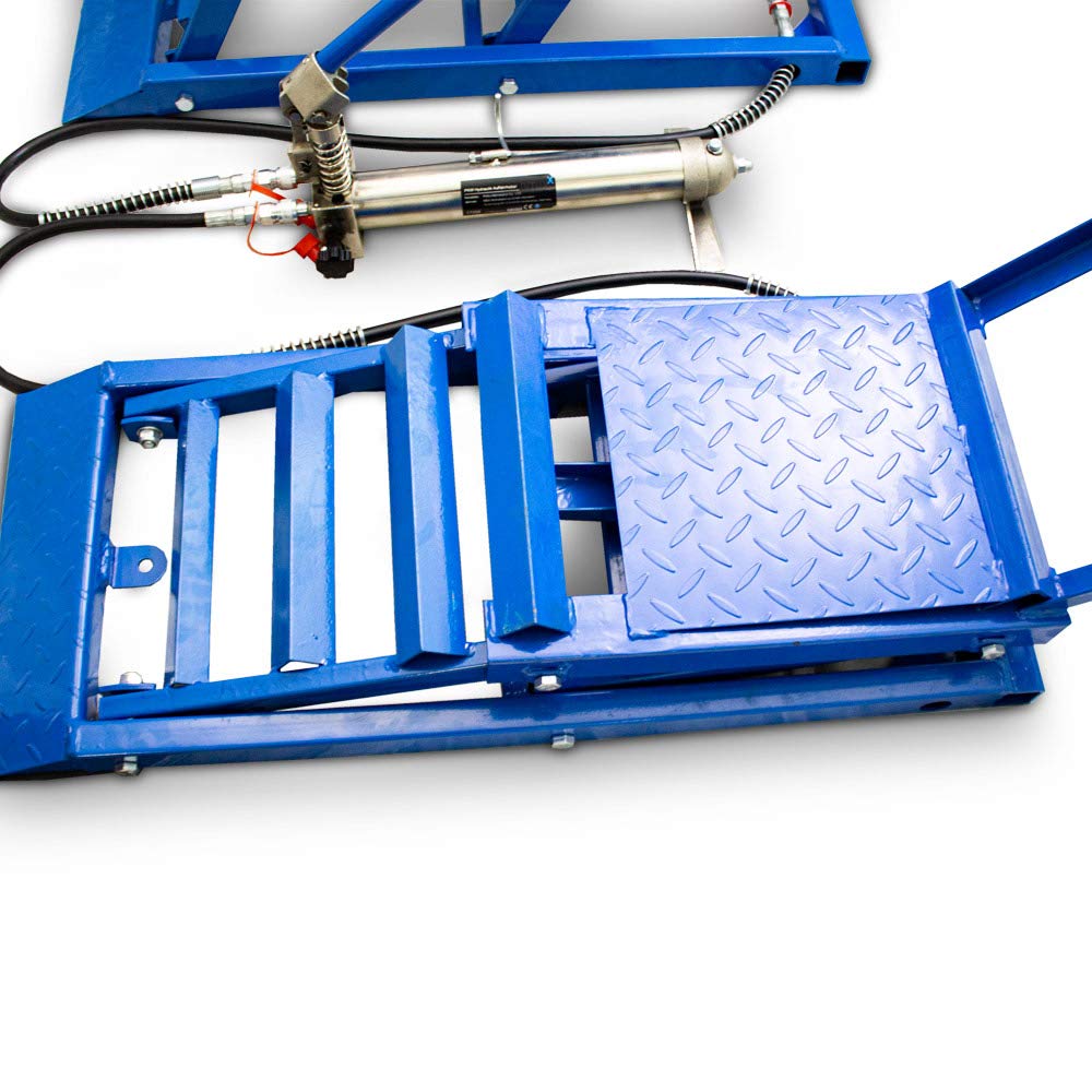 BITUXX® 2 Stück hydraulik 2,7T Auto PKW KFZ Auffahrrampen Set mit Wagenheber hydraulisch Höhenverstellbar Wartungsrampe Hebebühne Rampe Auffahrrampe Auffahrbock Blau