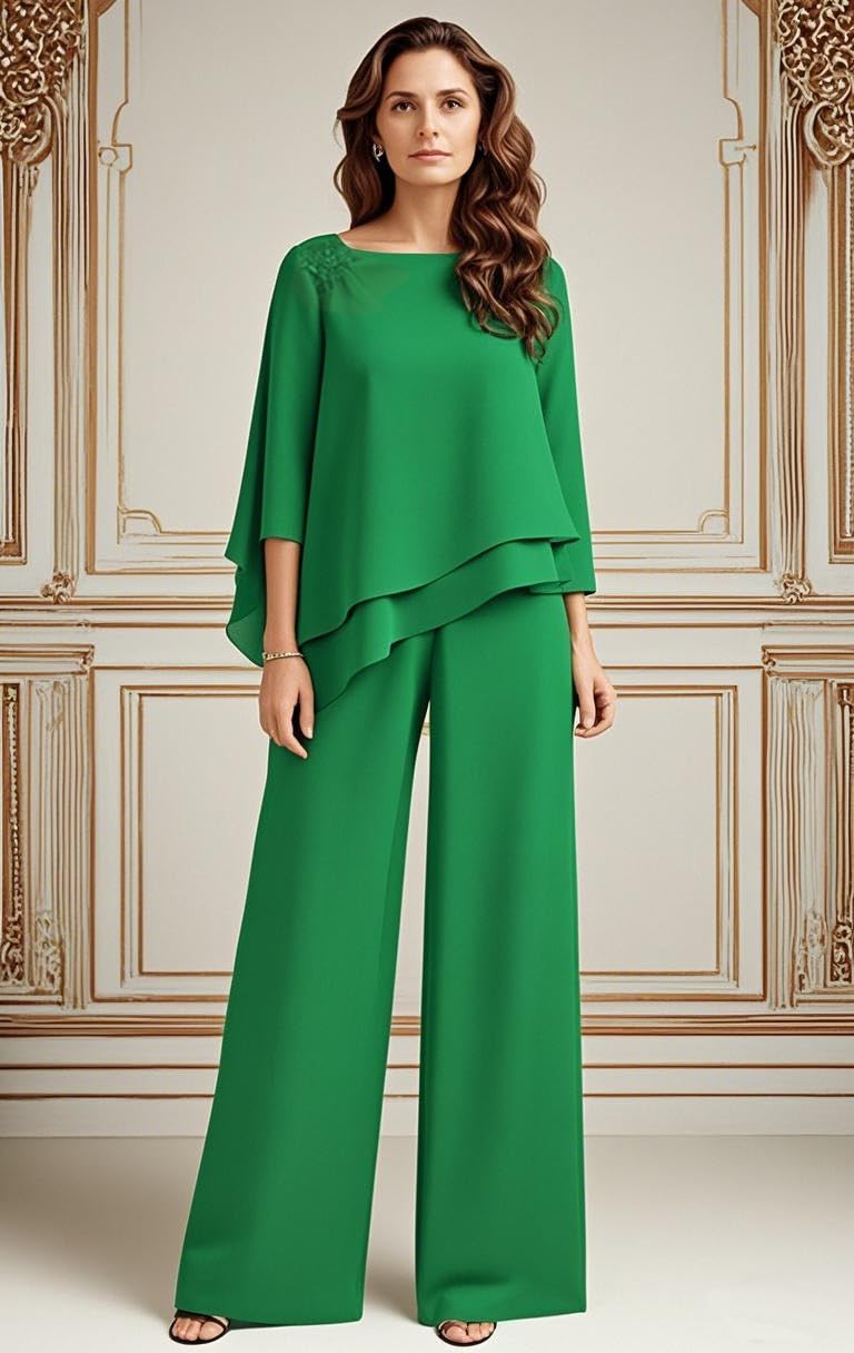 Conjunto de pantalones para madre de la novia, conjunto de gasa de 2 piezas, trajes formales para invitados de boda
