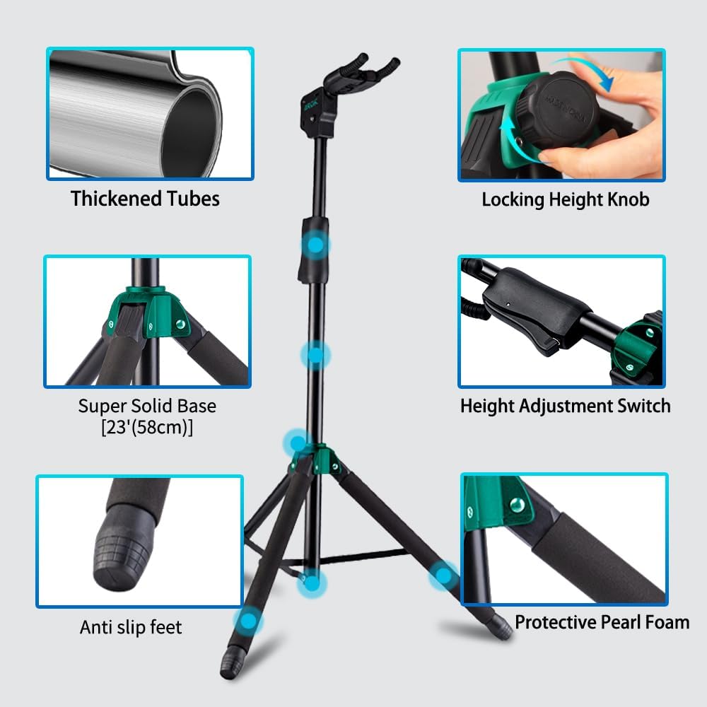 EROK Guitar Stand - Heavy Duty Auto-Lock, Adjustable for Acoustic/Electric Guitars & Bass, 33lbs Capacity, 360° Non-Slip Base | Portable for Stage/Travel/Studio