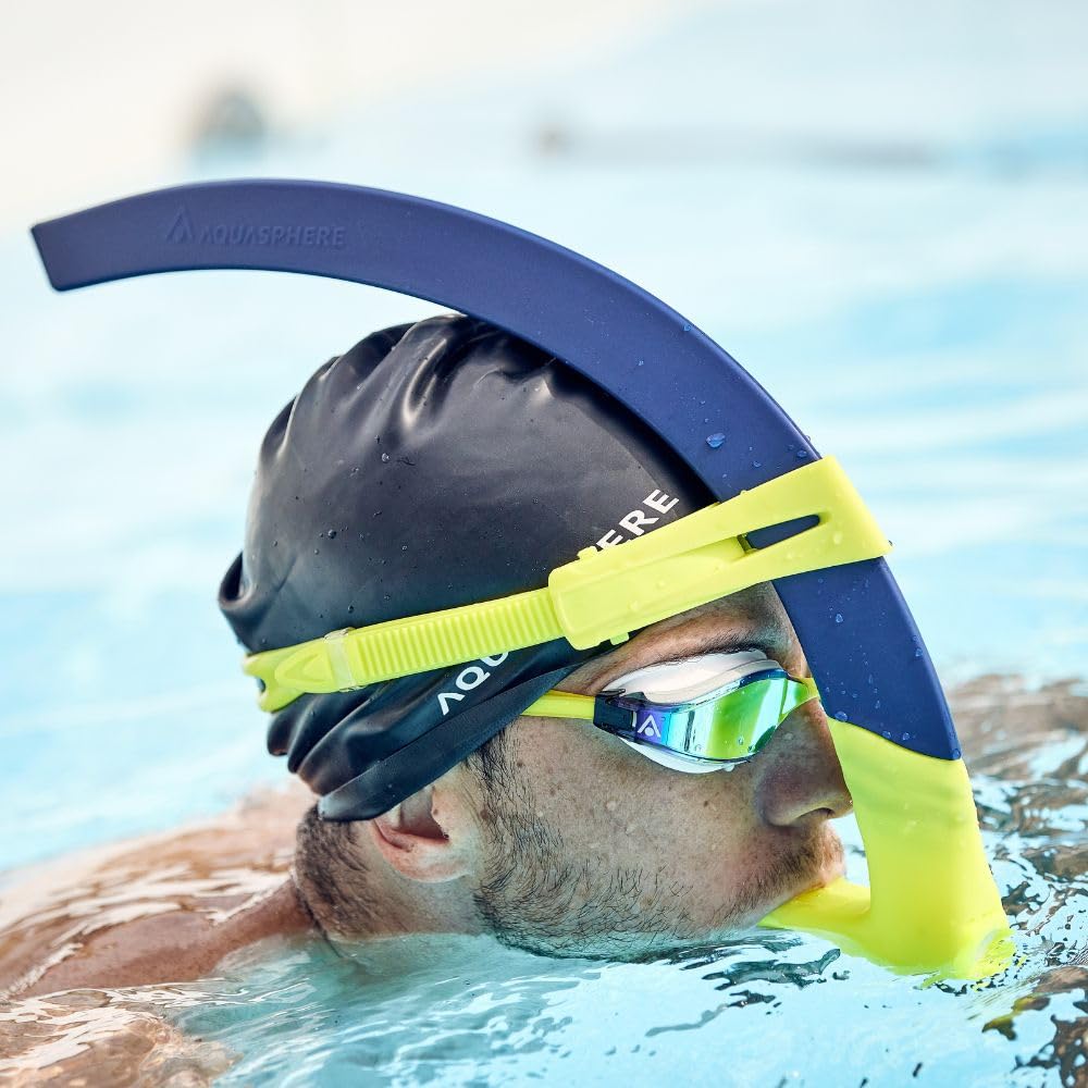 Aquasphere Focus Snorkel - Trainingsschnorchel mit Verstellbarer Kopfstütze, Wasserableitung, Silikonmundstück Stabilität beim Schwimmen, Pool & Schwimmen