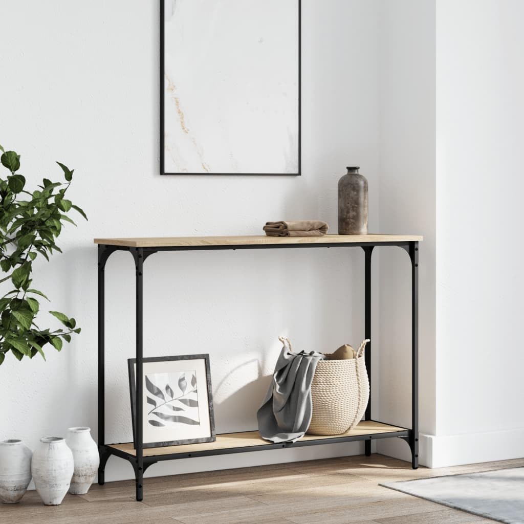 SXZenSpace Console Table 101×30.5×75 cm Sonoma Oak Engineered Wood with Metal Frame, Slim Hallway or Sofa Side Adjustable Feet for Living Room, Entryway, Bedroom