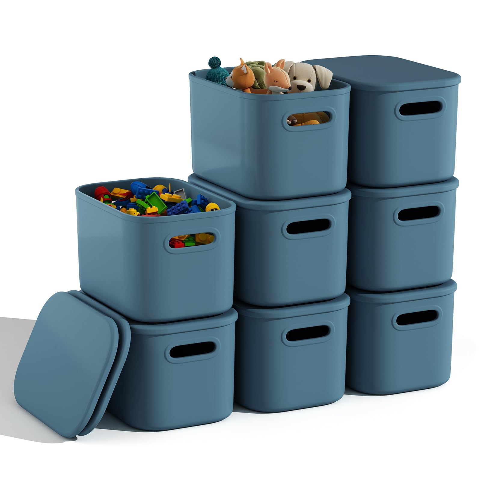 8 Pack Blue Storage Bins with Lids for Shelves, Classroom Storage Bins, Stackable Blue Bins, Teacher Bins, Plastic Storage Containers with Lids