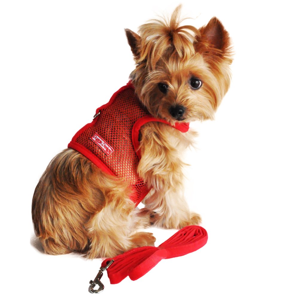 DOGGIE DESIGN Cool Mesh Dog Harness (M, Solid Red)