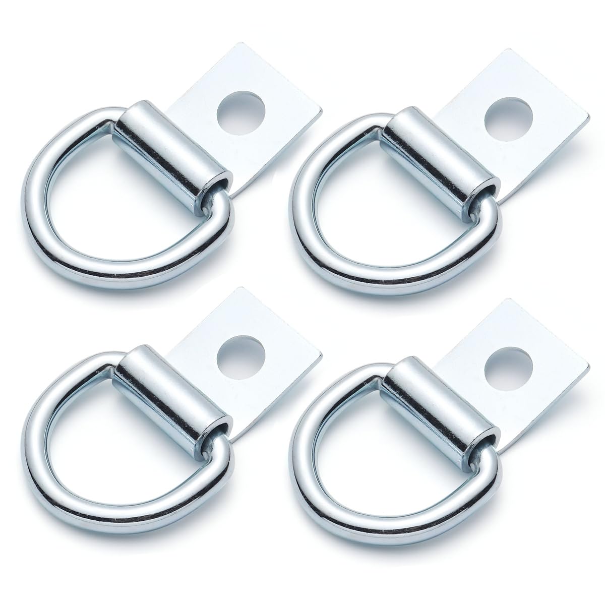 4 Pcs Silver Color D Rings Tie Down Anchor, 10mm Fixing hole D-Ring, Fit for T Slot, Trailer bed, Truck deck, Cargo surface mount, 1/4" Heavy Duty Steel hooks, Single Hole D-rings, Zinc Coated