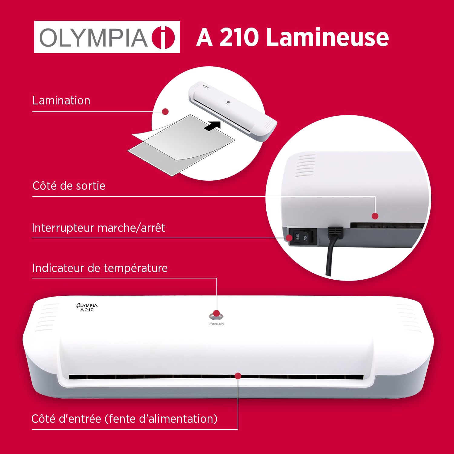 Olympia Plastifieuse A210 4 en 1 A4 | Plastifieuse, coupe-papier et arrondisseur d'angle pour bureau école maison