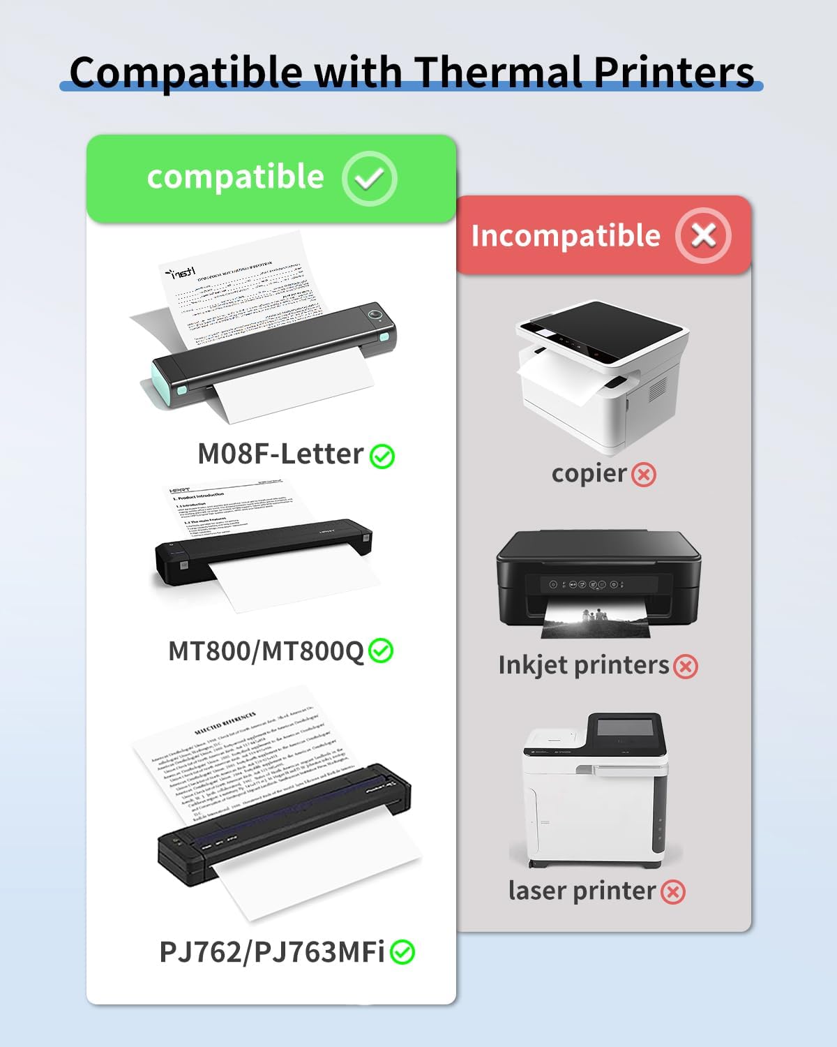 Thermal Printer Paper 8.5 x 11 Inch, US Letter Size Advanced Thermal Printing, Thermal Paper Compatible with M08F-Letter Printer, Compatible with Brother PJ762/PJ763MFi, 200 Sheets