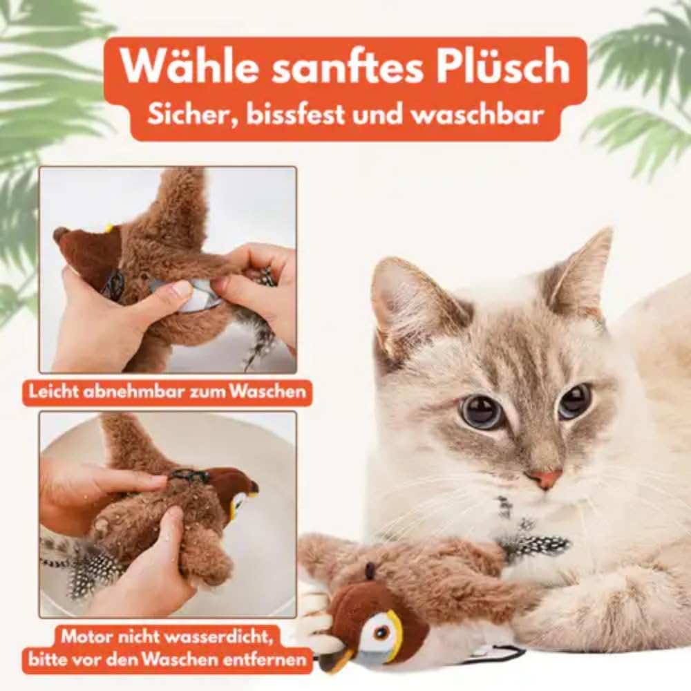 MEIION FlappyBird - flatternder Vogel Katzenspielzeug,Interaktives Fliegendes Vogel Katzenspielzeug mit Chirping, Flapping Flügel, USB - Aufladung
