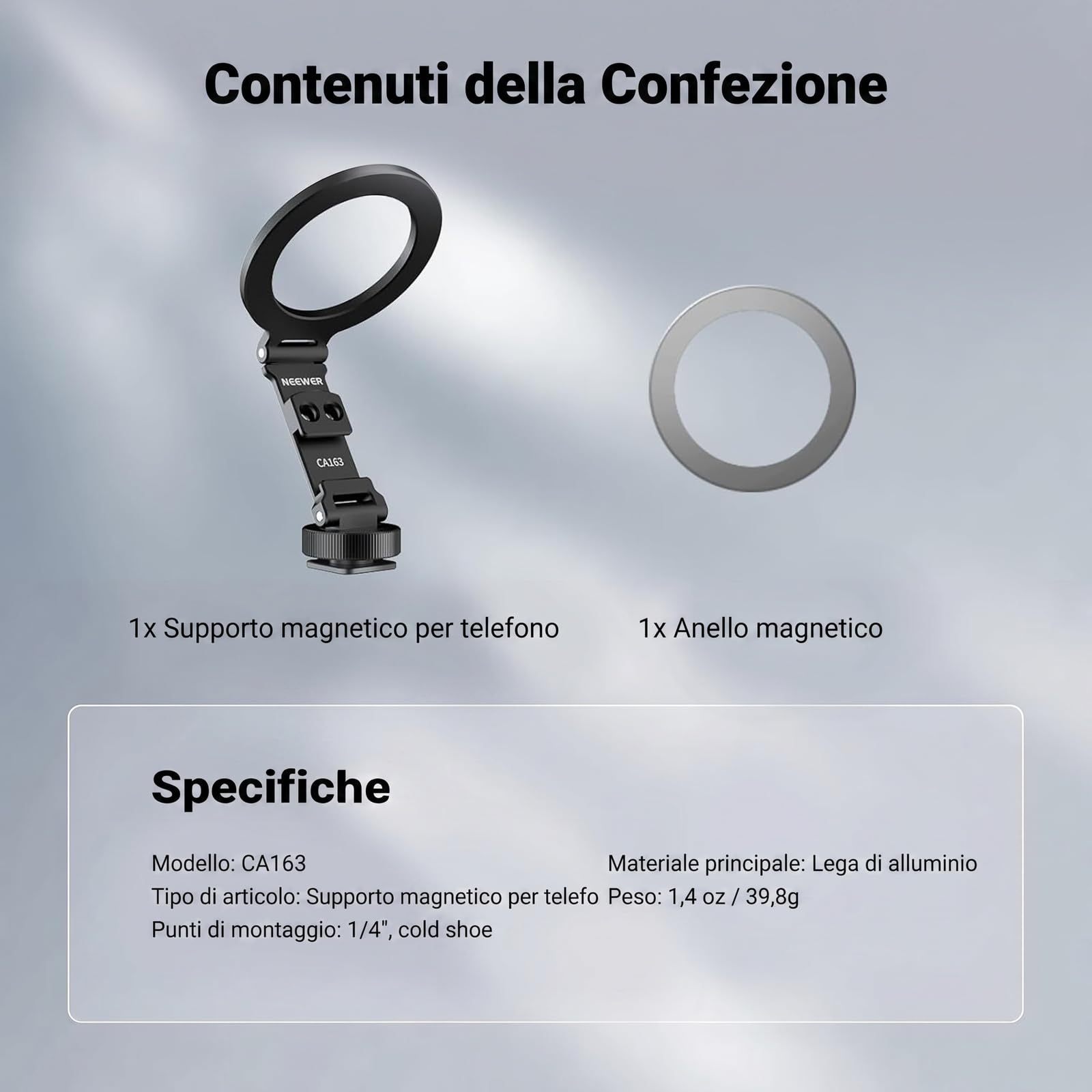 NEEWER Supporto Telefono Treppiede Magnetico con Cold Shoe, Phone Holder Portatile Compatto Leggero in Alluminio per Fotocamera, Compatibile con MagSafe iPhone Samsung Android per Riprese video, CA163
