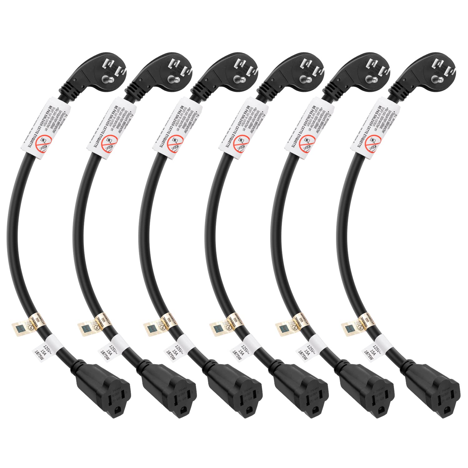 Snapklik.com : 1875W 1Ft Flat Plug 3 Prong Extension Cord 14 AWG Black ...