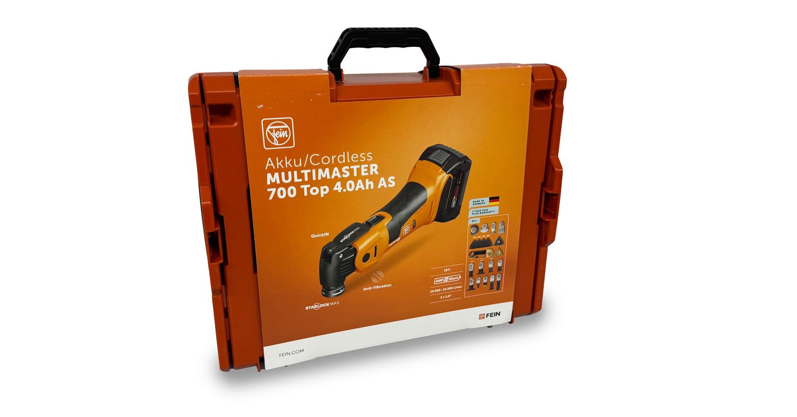 Fein Akku Multimaster AMM 700 MAX TOP 4.0 AH AS (18 V, Akku 4,0 Ah, AMPShare, StarlockMax, inkl. Zubehör-Set 60-teilig für Holz, Kunstsoff + Metall, Multifunktionswerkzeug, in L-Boxx) 71293661000 | Für Ausbau und Renovierung, Kompatibel mit AMPShare-/ BOS