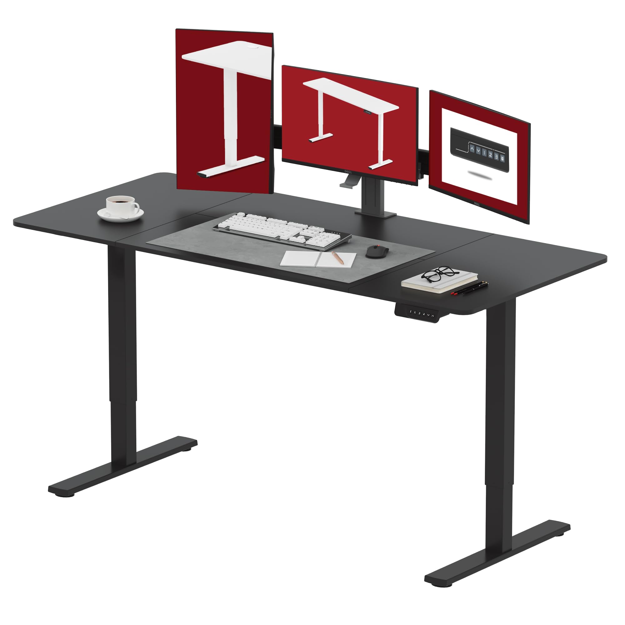 SANODESK Electric Standing Desk 71 x 32 Inches Height Adjustable Stand Up Ergonomic Computer Desk with Splice Board for Home Office, Black Frame + Black Tabletop