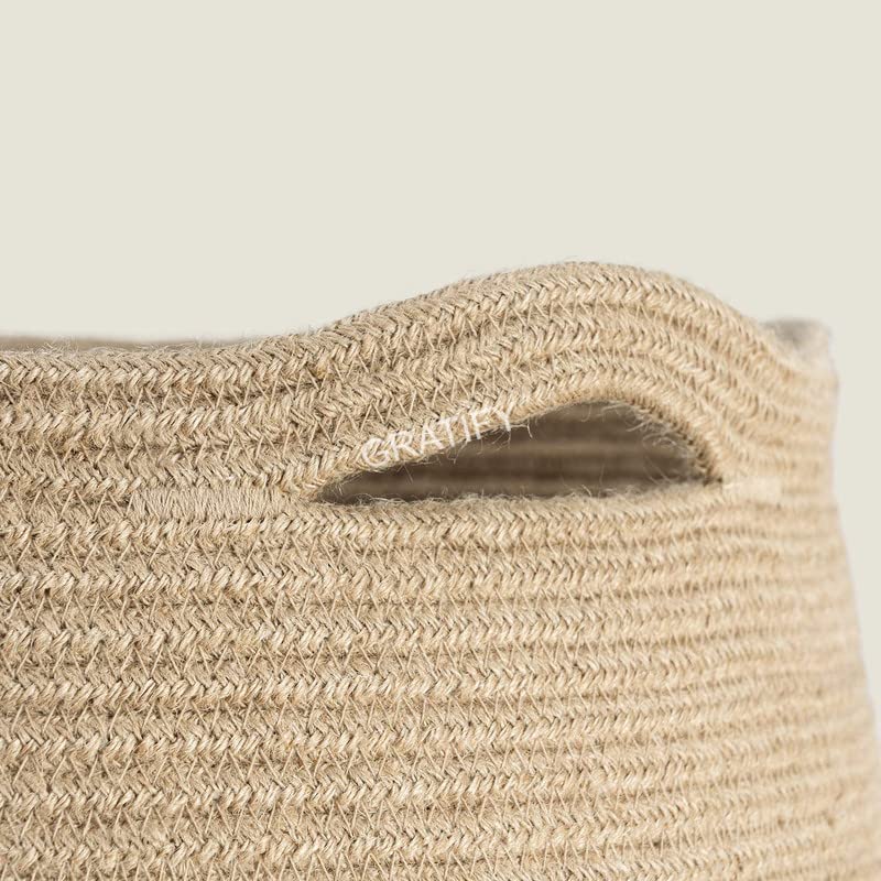 Image of GRATIFY Tall Laundry Hamper | Woven Jute Rope Dirty Clothes Hamper Modern Hamper Basket Large in Laundry Room, ( Mix Brown 18x 16 Inch)