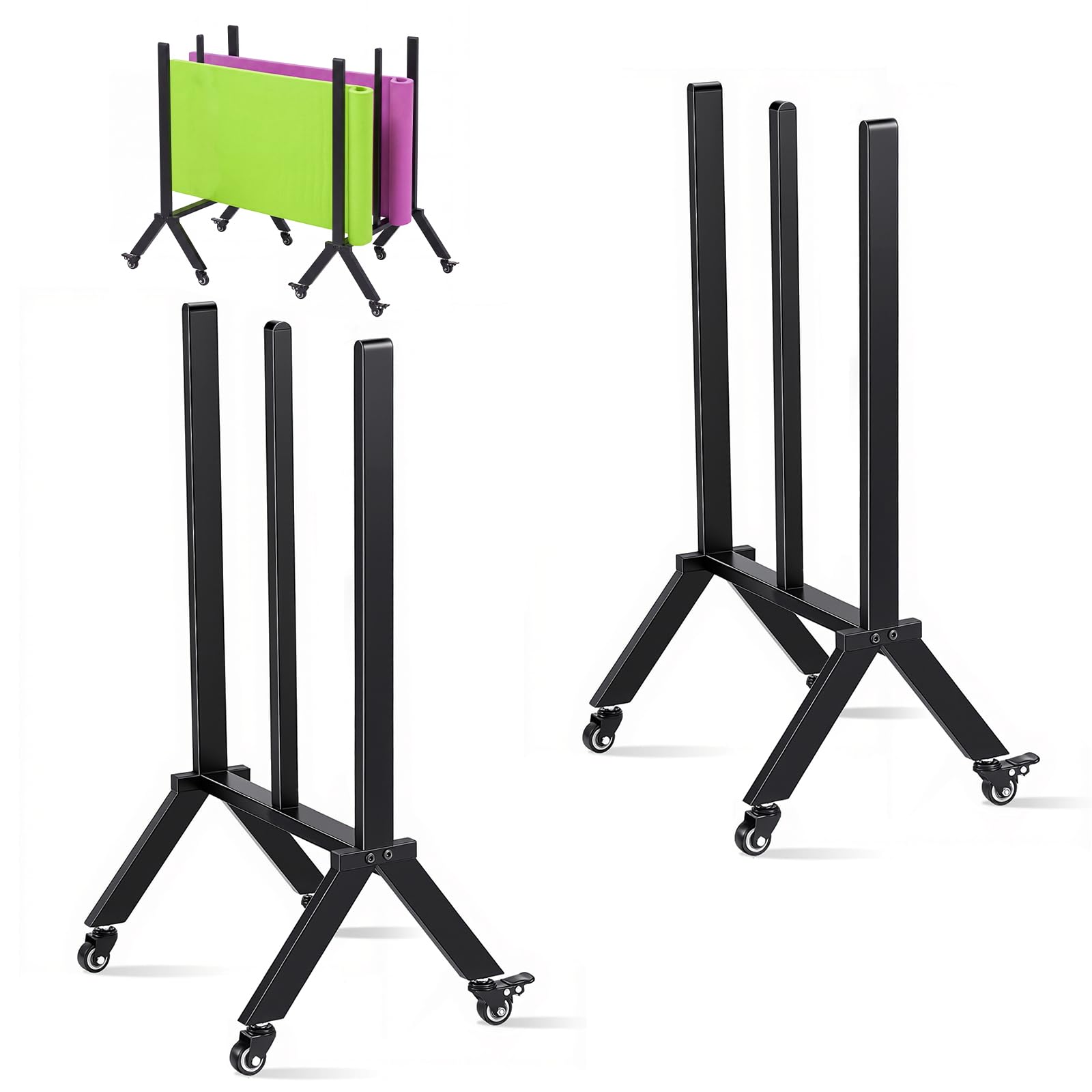 LEIFIDE Confezione da 2 supporti galleggianti per piscina con ruote in acciaio, organizer per galleggianti, zattere, noodle, giubbotti di salvataggio, palline da spiaggia (rack in acciaio, nero