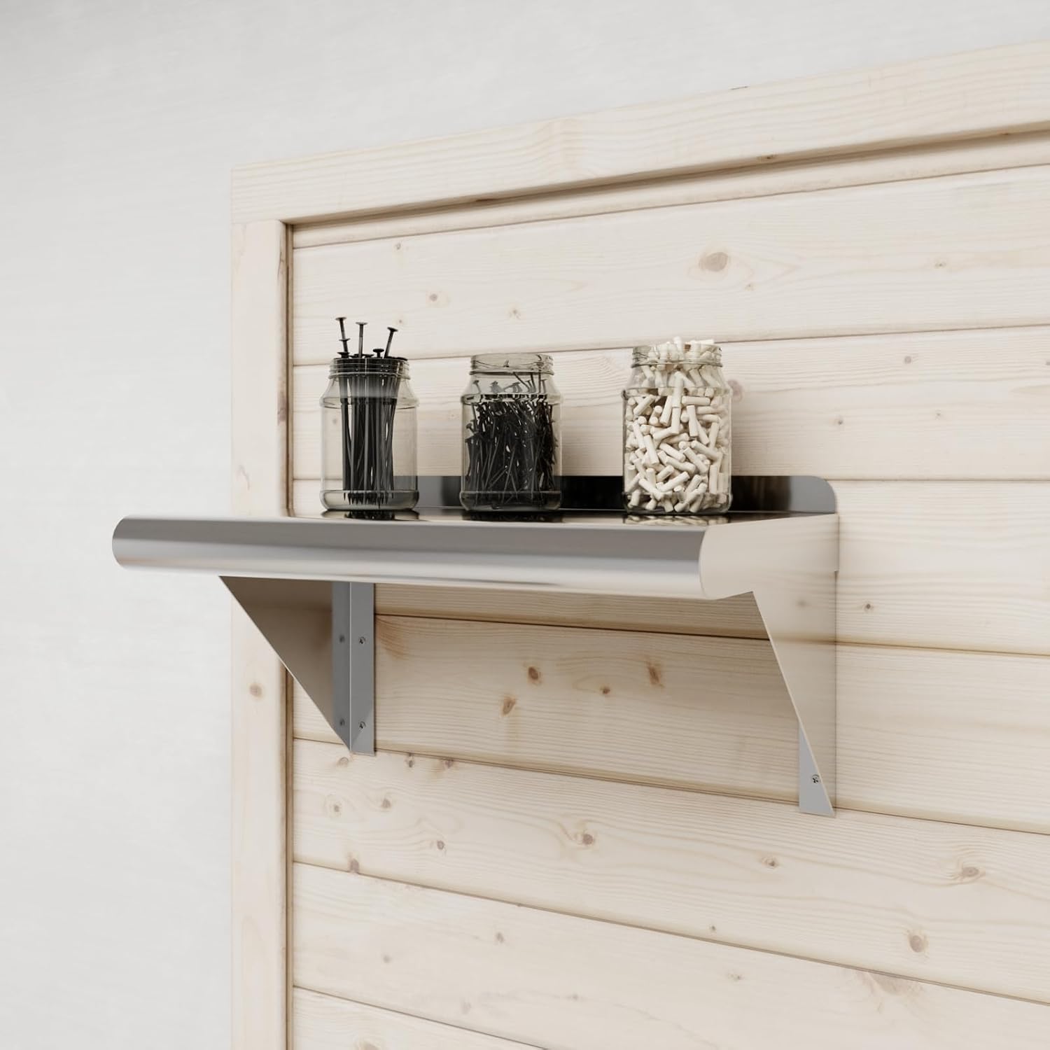 16" Stainless Steel Wall Shelf with Brackets and Backsplash