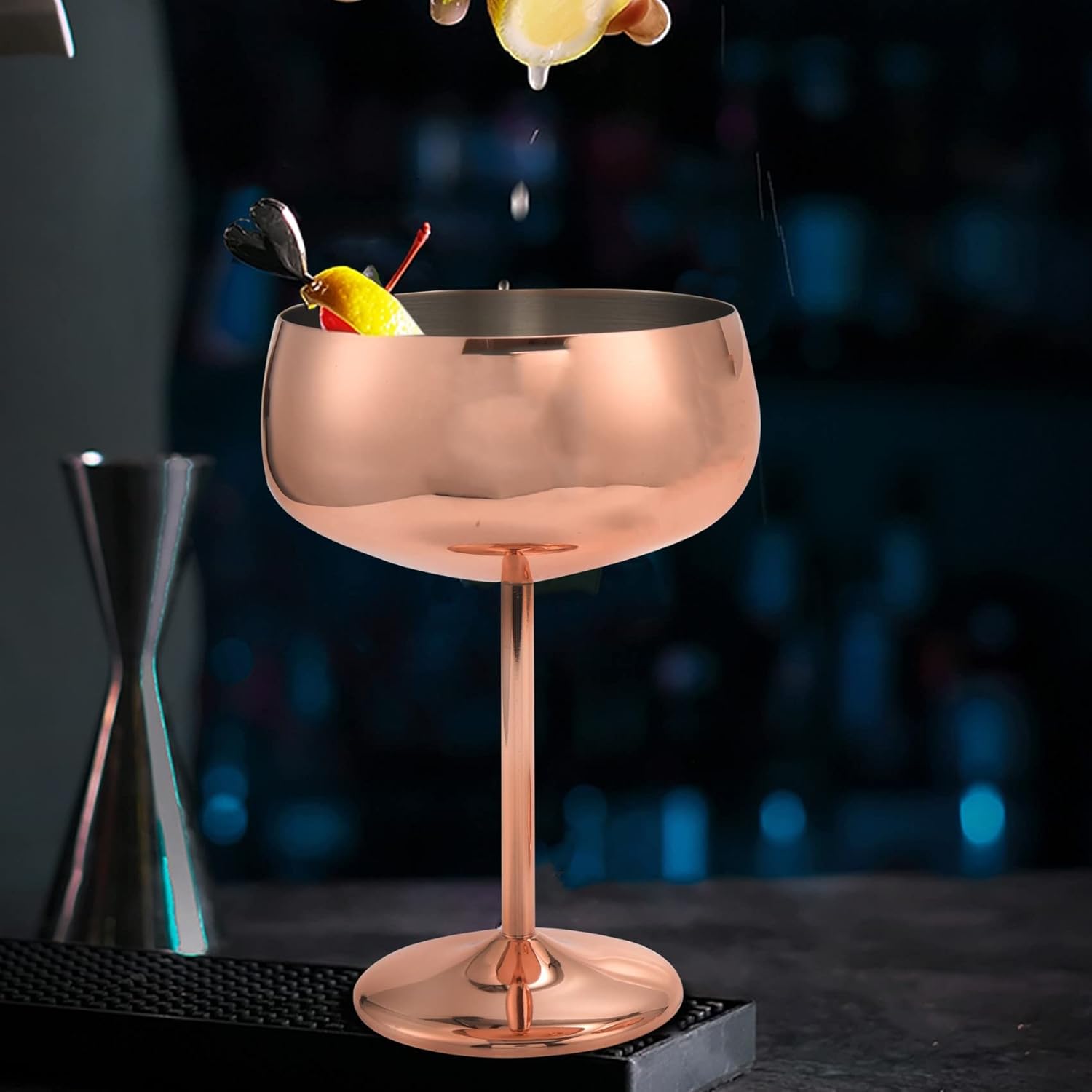 Copper Coupe Champagne Glasses Set of 2 Stainless Steel Vintage Cocktail Glass Wine Goblet