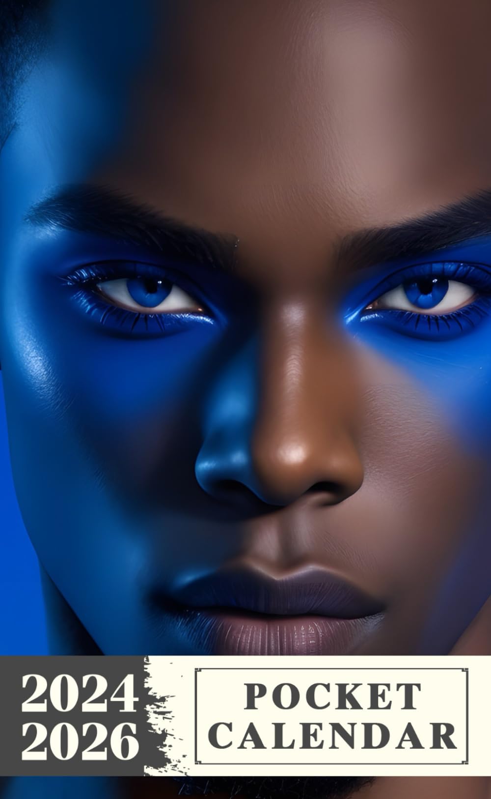Pocket Calendar 2024 - 2026: Three-Year Monthly Planner for Purse , 36 Months from January 2024 to December 2026 | Black male model | Fashion shooting | Blue makeup | Fire eyes