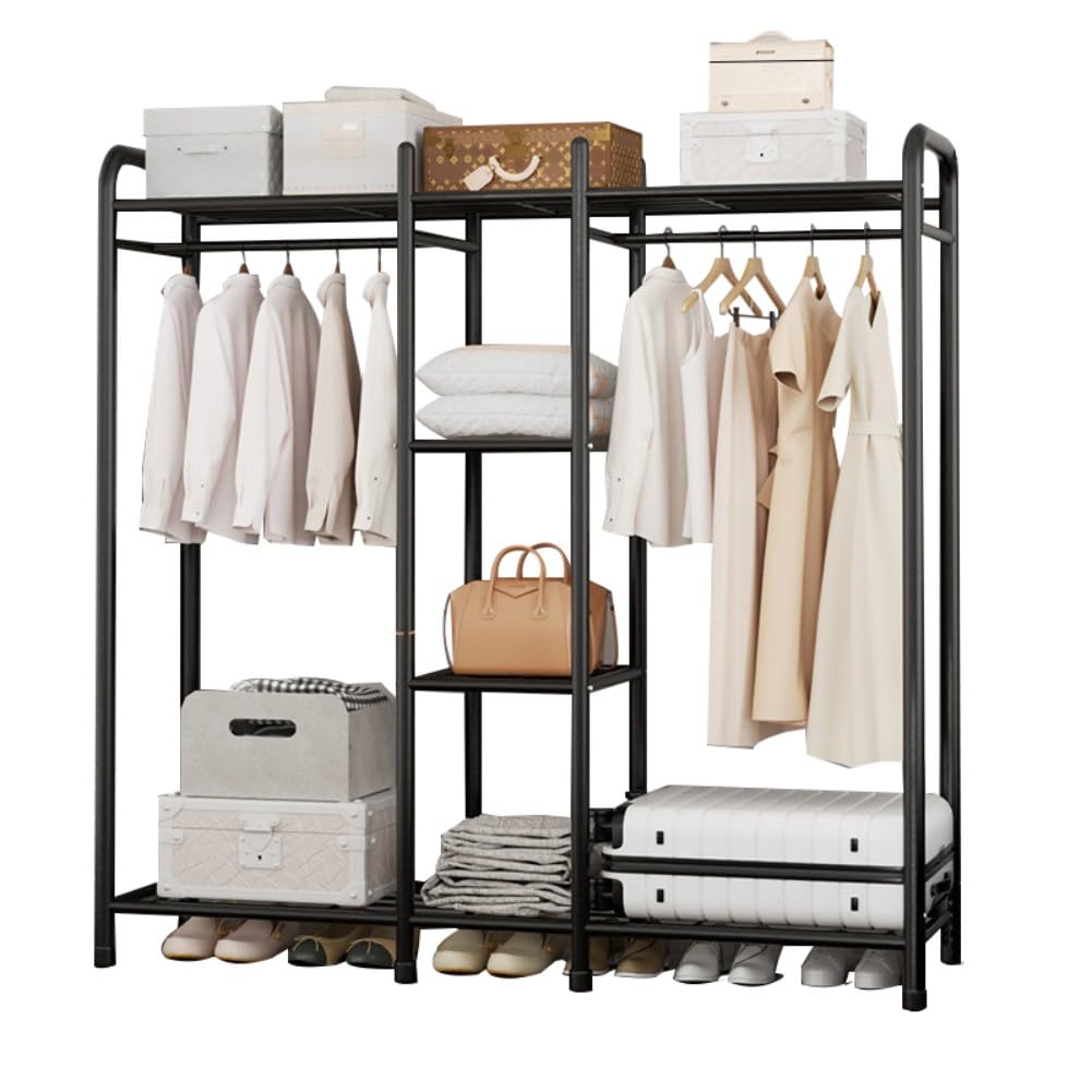 Armadio aperto autoportante con ripiani, appendiabiti in metallo resistente, per camera da letto e corridoio