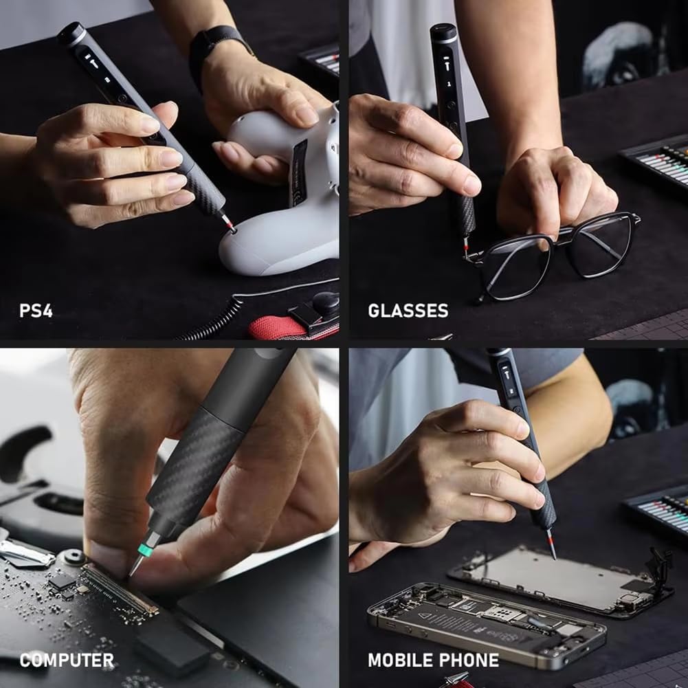 Juego de Destornilladores Eléctricos de Precisión Inalámbricos con Puntas Magnéticas, 5 Pares de Torsión, Pinzas de 0,52 N, Kit de Reparación de PC y Teléfono.