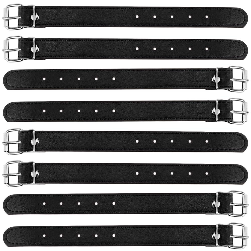 CALFOVERA 8PCS Adjustable Bicycle Handlebars Stringup Belt 22 x 2CM PU Leather Front Container Fastening Strap Adjustable Bike Storage Basket Cargo Belts for Cycling Beach Cruiser Bike Decor(Black)