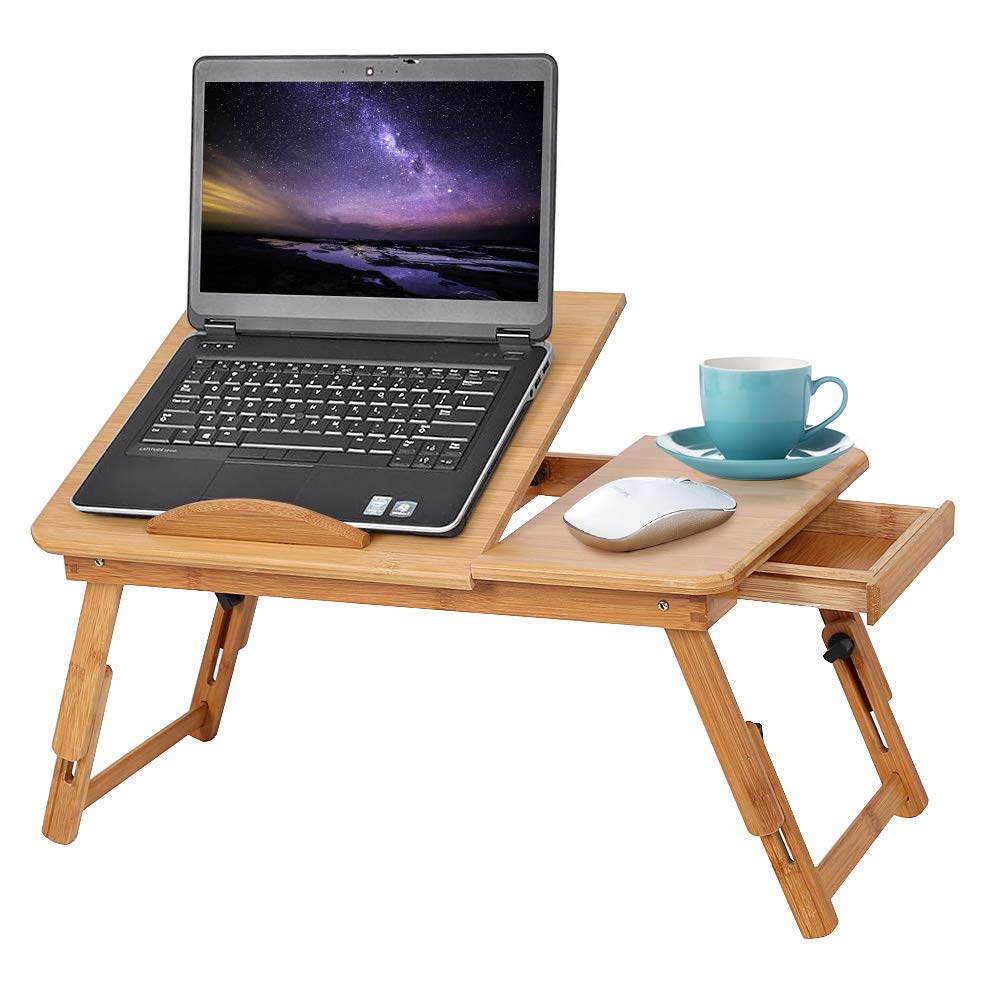Laptoptisch fürs Bett, Betttablett Tabletttisch Mini Tisch Holz klappbar Frühstückstablett mit Schublade Betttisch für Sofa Lesen Zeichentisch