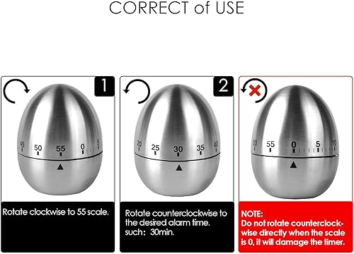 Miniatura 3 de Jayron JR-WG015 Temporizador de cocina de huevo de acero inoxidable alarma giratoria mecánica 60 minutos temporizador de cuenta atrás para cocinar