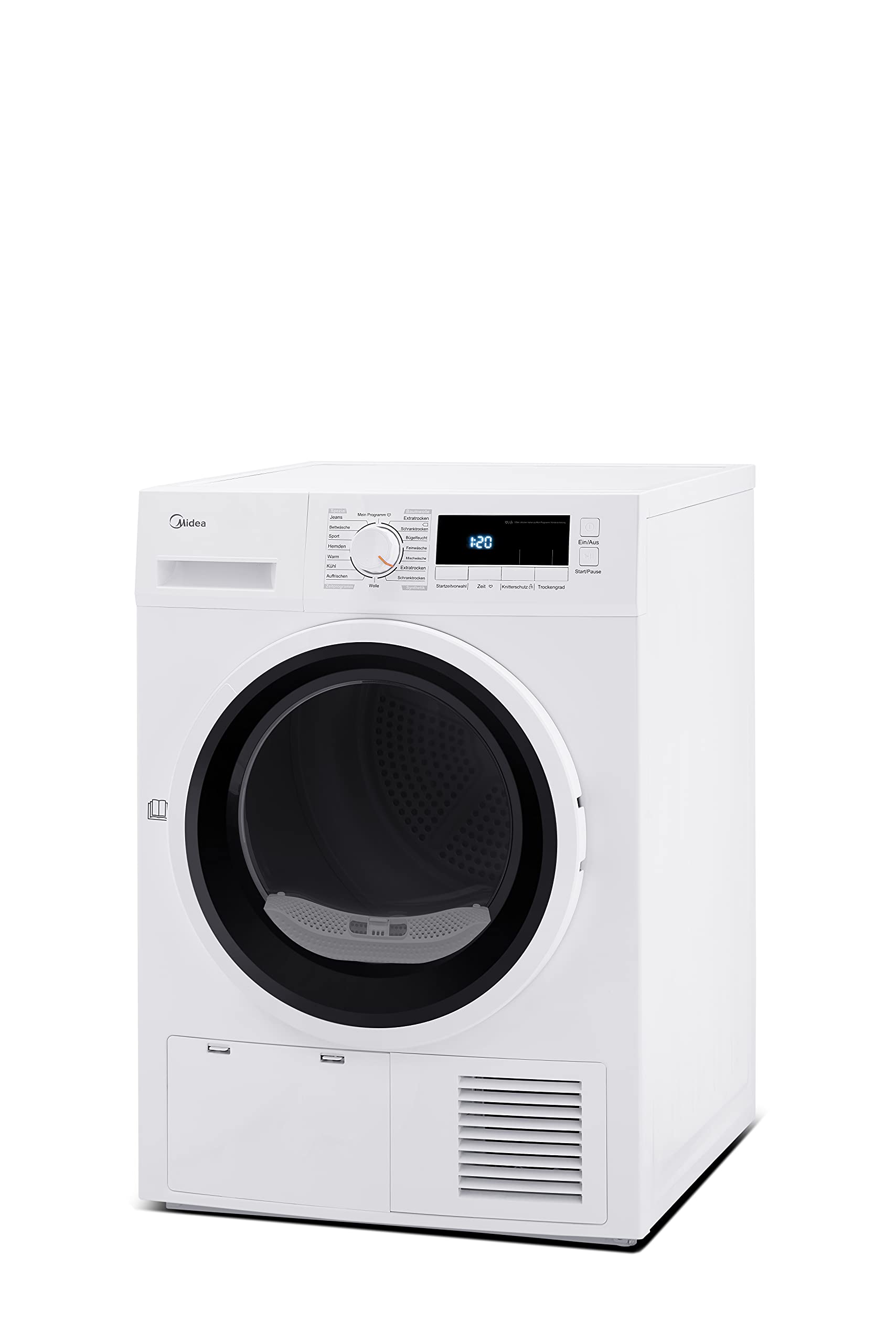 Midea Kondenstrockner T 3.8B / 8kg / B/Auto Dry/Knitterschutz/Reversierende Trommel/Startzeitvorwahl / 16 Programme, weiß