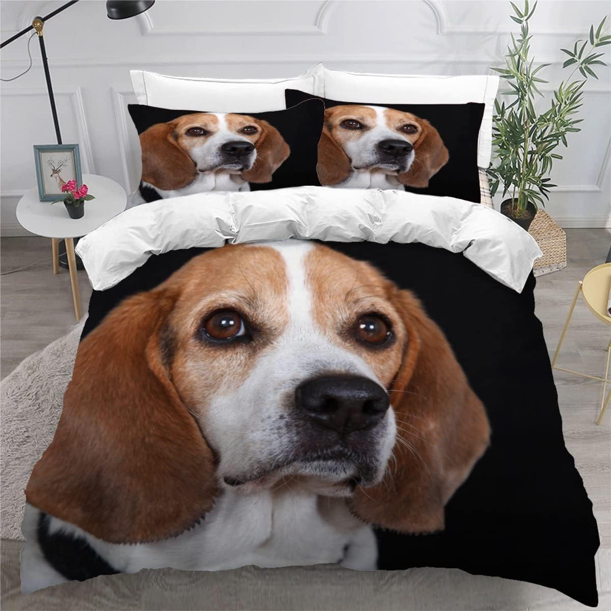 MEVASA Beagle Bedding Set - Microfiber Teen Bedding, Animal Dog Black 3D Bedding Set, Anti Allergic Double Duvet Cover Set with Zipper /200x200