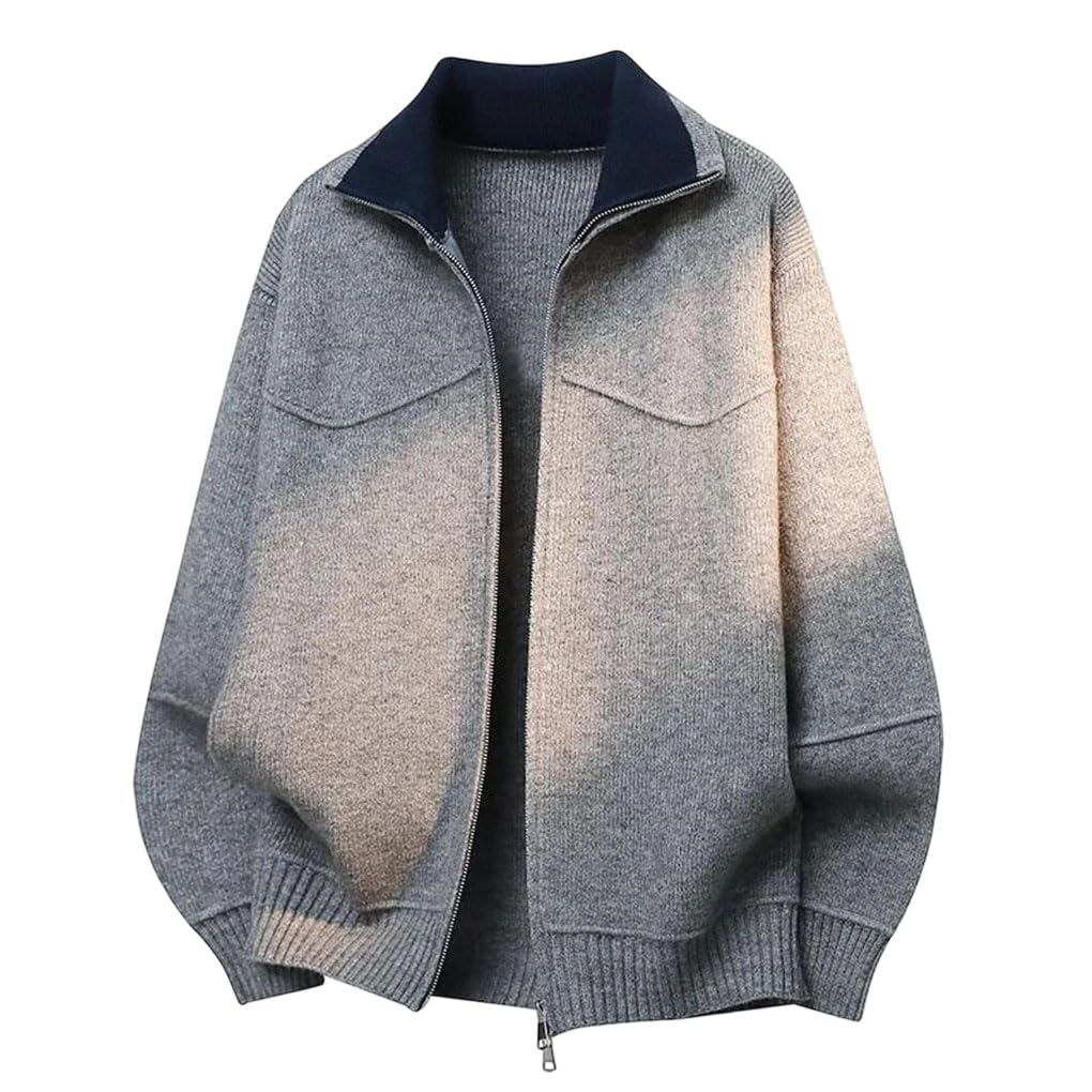 Cárdigan con cremallera para hombre, cuello vuelto, informal, de punto, cálido, suéter de punto