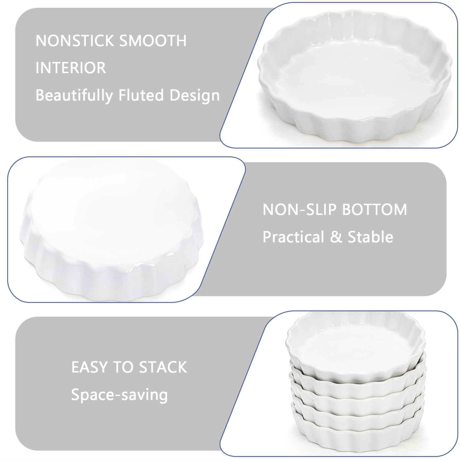 Foraineam Juego de 8 piezas de porcelana poco profunda Ramekins, 5 onzas de crema Brulee Ramekin Platos redondos para hornear Ramekins Set