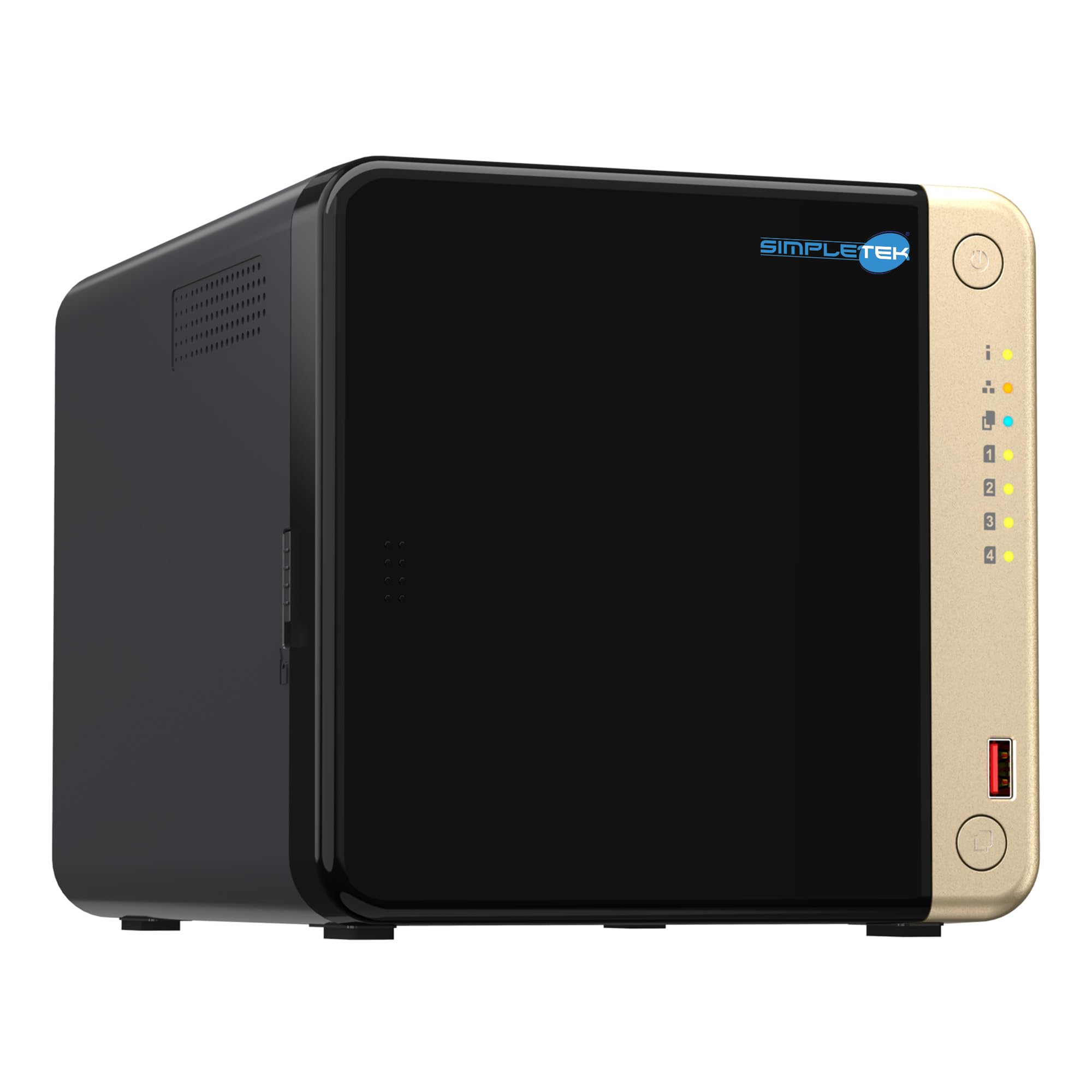 SIMPLETEK - NAS Professionale a 4 Vani - 4x SSD 480GB - Quad-Core 2.0GHz - 8GB RAM (Max 16GB) - 2 Slot M.2 NVMe - Slot PCIe - 2.5GbE - HDMI