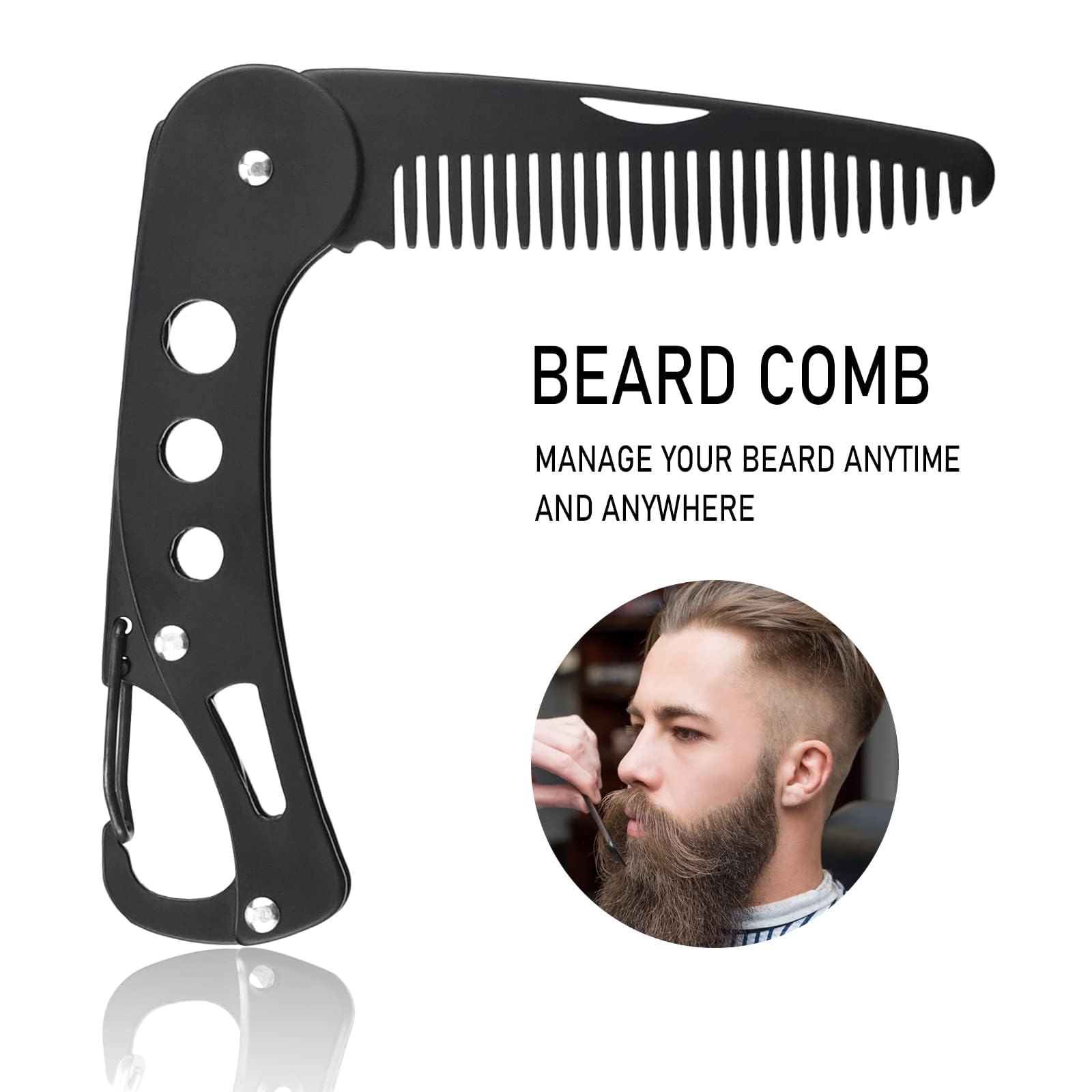 Pettine da barba pieghevole in acciaio inossidabile, da uomo, per curare, pettinare e acconciare capelli, barba e baffi, tascabile, antistatico, 9,5 x 3 x 1,5 cm