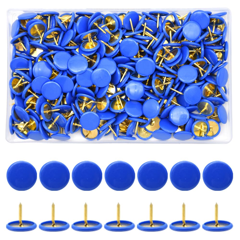 Hocansen Pack of 300 Thumbtacks 10 x 9 mm Round Push Pins Flat Creative Decorative Drawing Pins for Cork Wall, Office, Home Decoration (Dark Blue)