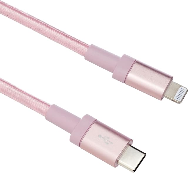Amazon Basics Nylon Braided USB-C to Lightning Cable, MFi Certified Charger for iPhone 13/12/11/X/XS/XR/8, Type-C chargers, supports Power Delivery  Rose Gold, 1.8 m