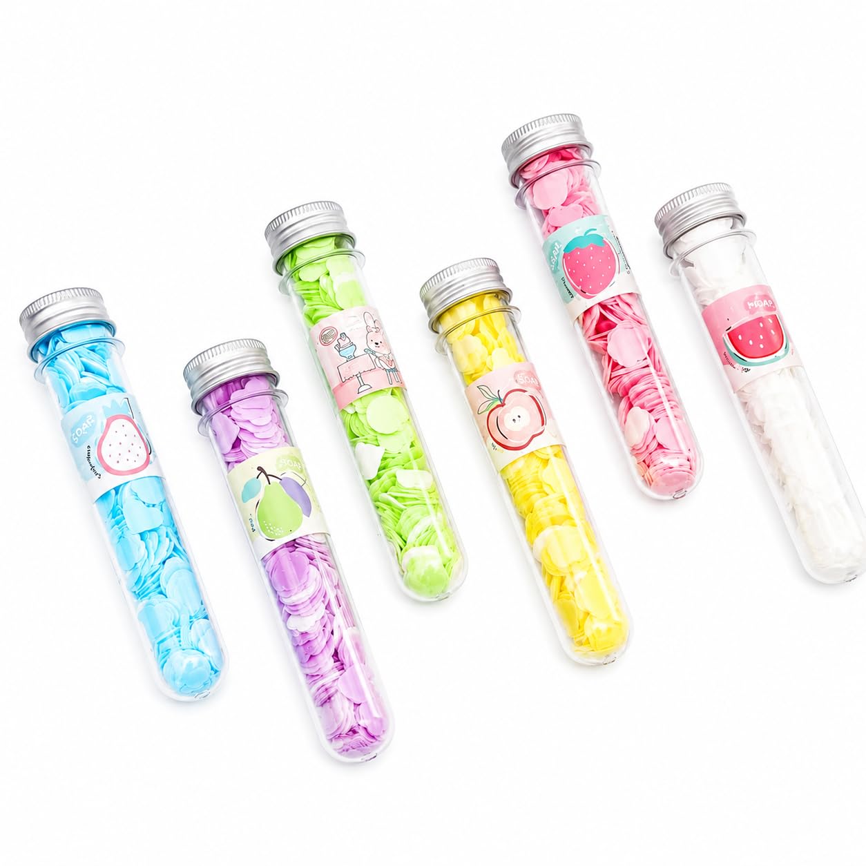 Fruit Theme Paper Soap Flakes in Test Tube, Portable Hand Washing Sheets, Multicolour, Set of 6-image-9