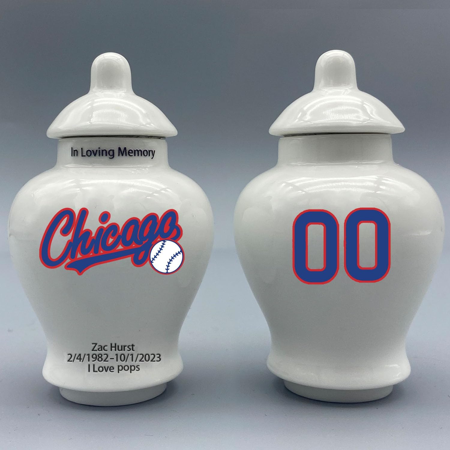 Custom Baseball Small Porcelain Urn – Add Name, Date & Jersey Number