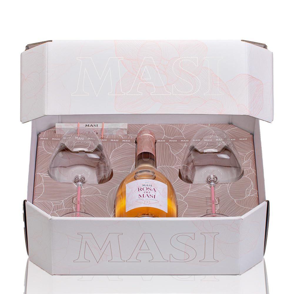 Paquet Exclusif Édition Limitée "Rosa Dei Masi" Et 2 Verres | Idée Cadeau | Coffret Exclusif Avec 1 Bouteille De 750 Ml Et 2 Verres Sérigraphiés