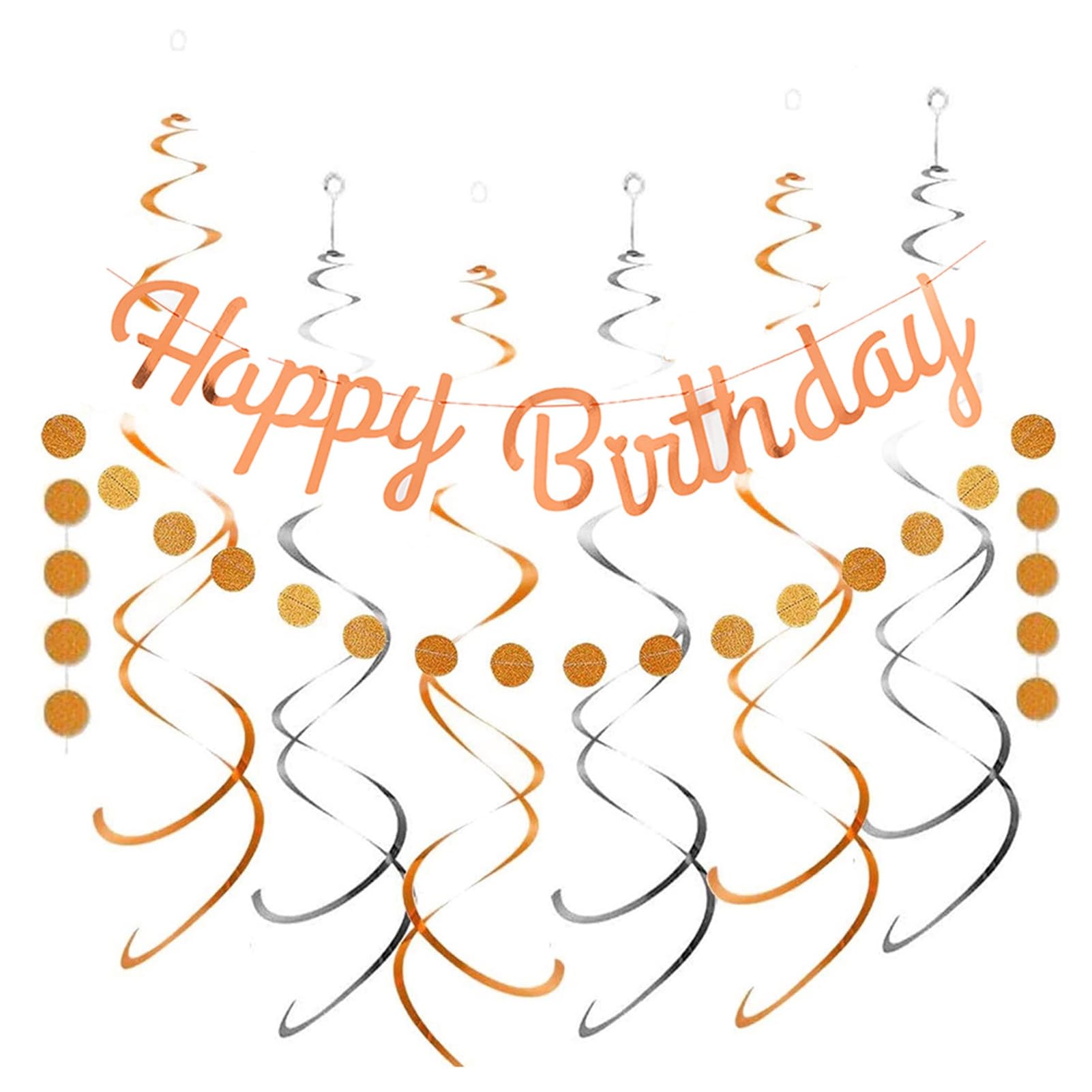 UDIYO Dot Garland Decoration Happy Birthday Sign Golden Glittery Banner Kit with Circle Cardboard Flag Hanging Swirls Party Rose Gold