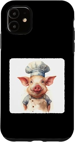 Miniatura 10 de iPhone 12 mini cerdo con un sombrero de chef. cerdo con sombrero de chef, estuche de cocina