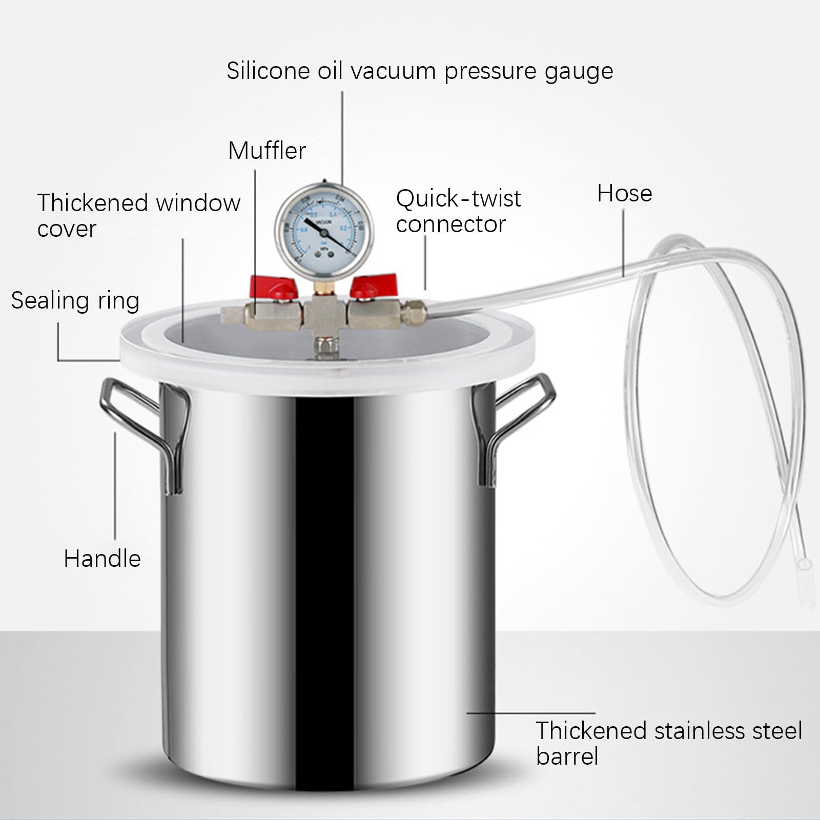 Große Epoxid Vakuumkammer Vakuumkammer mit Manometer Vakuum Entschäumungsfass aus Edelstahl Entgasungskammer Harzfalle Vacuum Chamber,51L