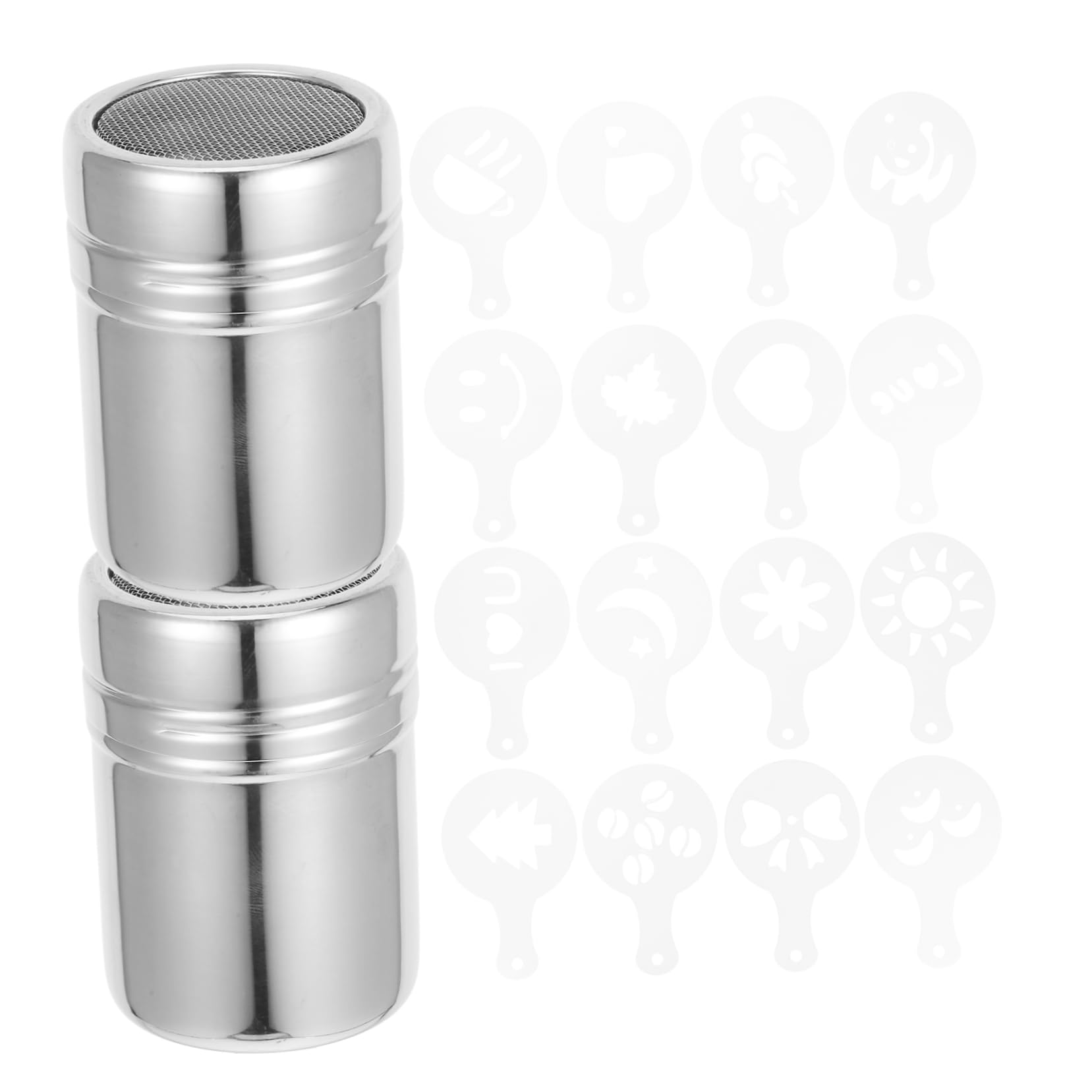 HEALLILY 2pcs Powder Sugar Shaker Bottle Set Kitchen Seasoning Bottle Mesh Shaker for Salt Pepper Flour Popcorn Salt Dispenser 16 Coffee Templates