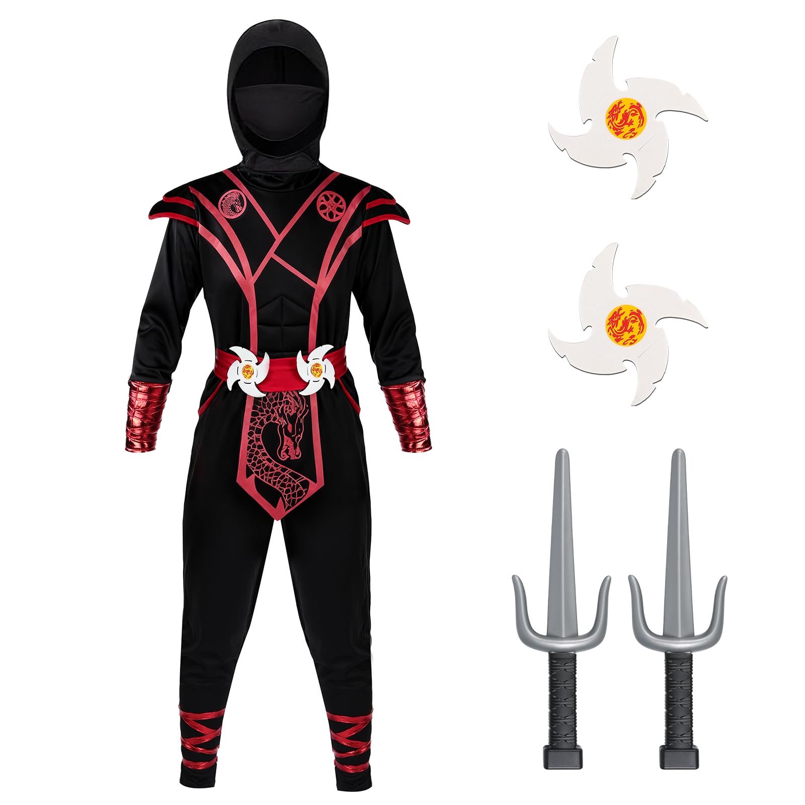 Kostium Ninja dla dzieci, odzież mięśniowa z akcesoriami, Halloween, na przebranie ninja, kostium dla dzieci na imprezę, karnawał, Boże Narodzenie, urodziny