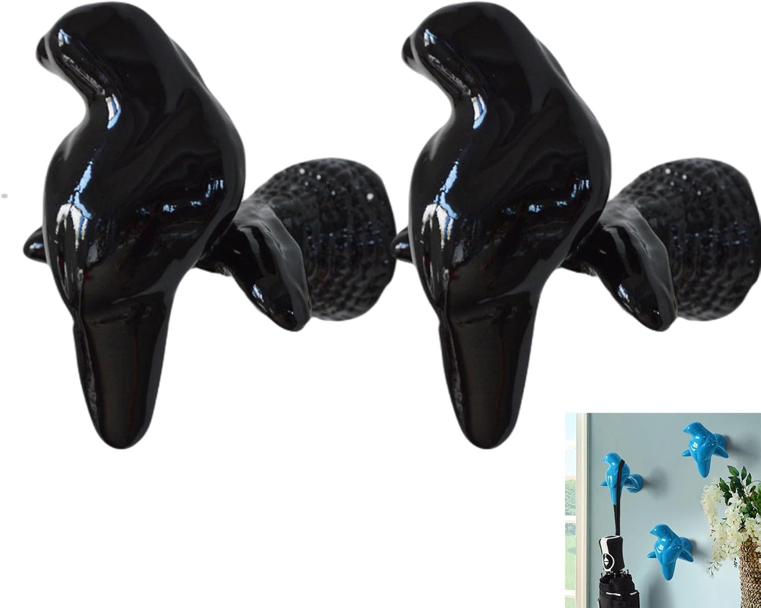 MOPAHCVT Clothing Racks Coat Hooks, 2-Piece Set of Teardrop-Shaped Wall-Mounted Hangers(Black Parrot)