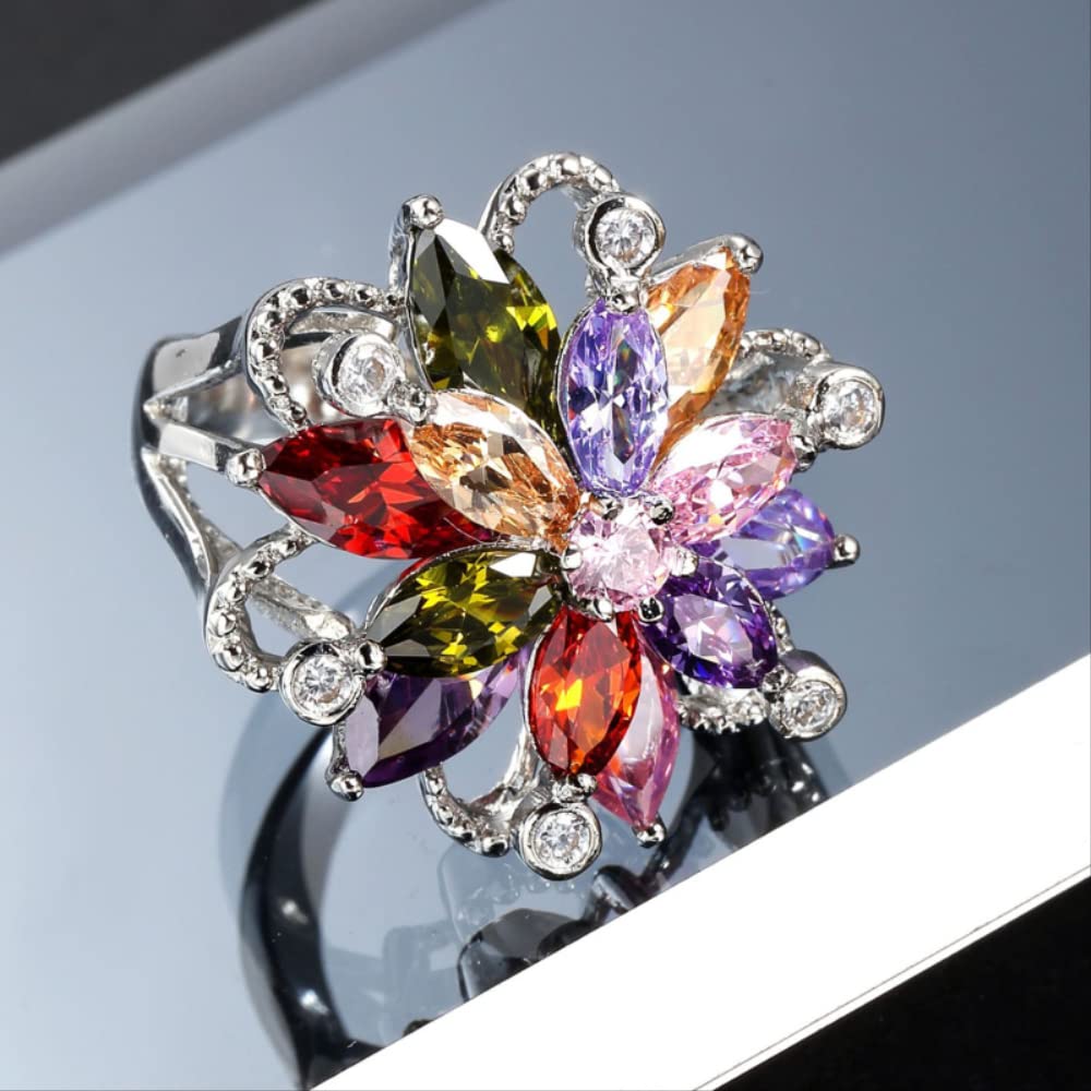 Anelli con Topazio Fiore colorato da Donna Anelli con zircone cubico Promessa Romantica Gioielli da Sposa di Fidanzamento