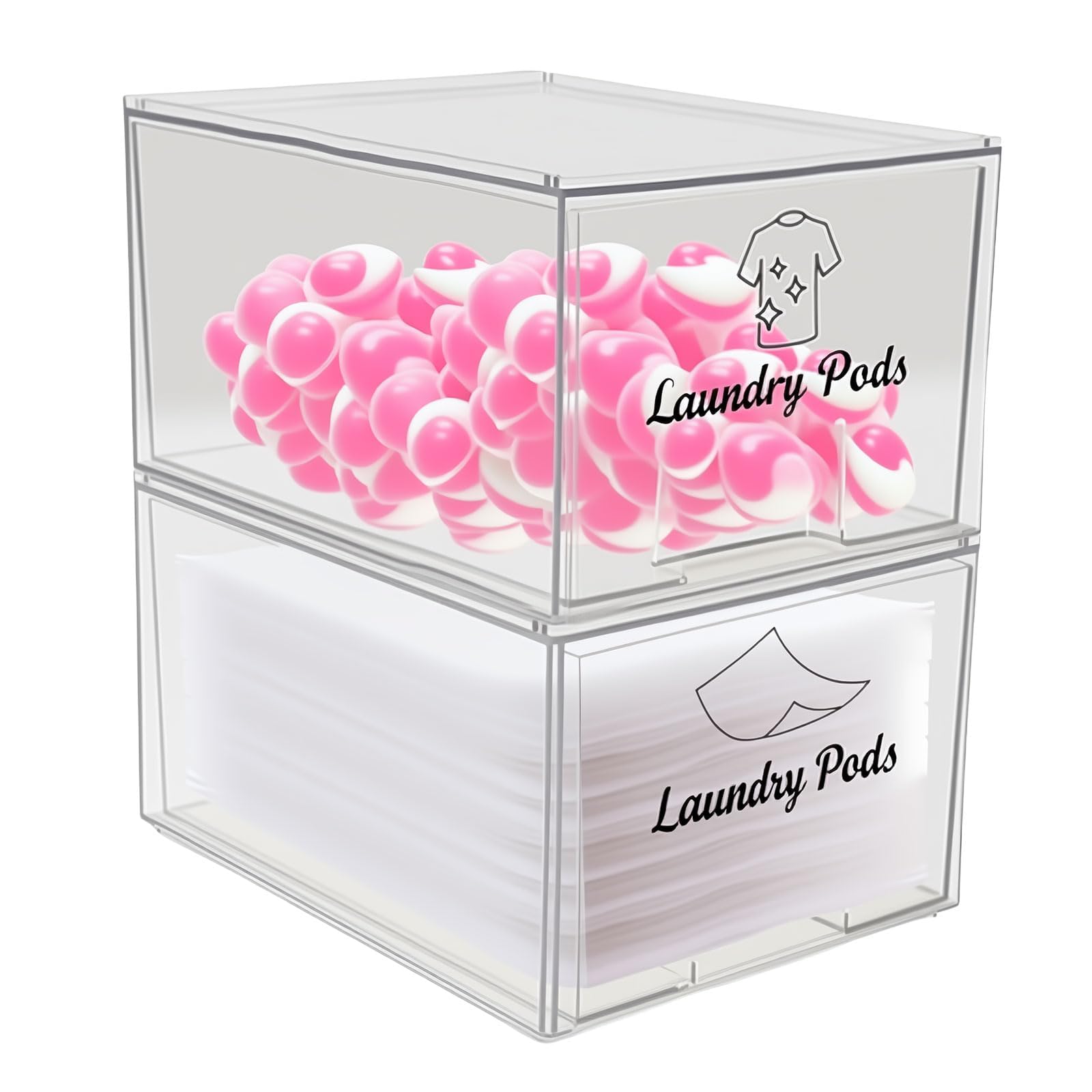 Laundry Pods & drogerdoekjeshouder, set van 2, transparant, met lade en
