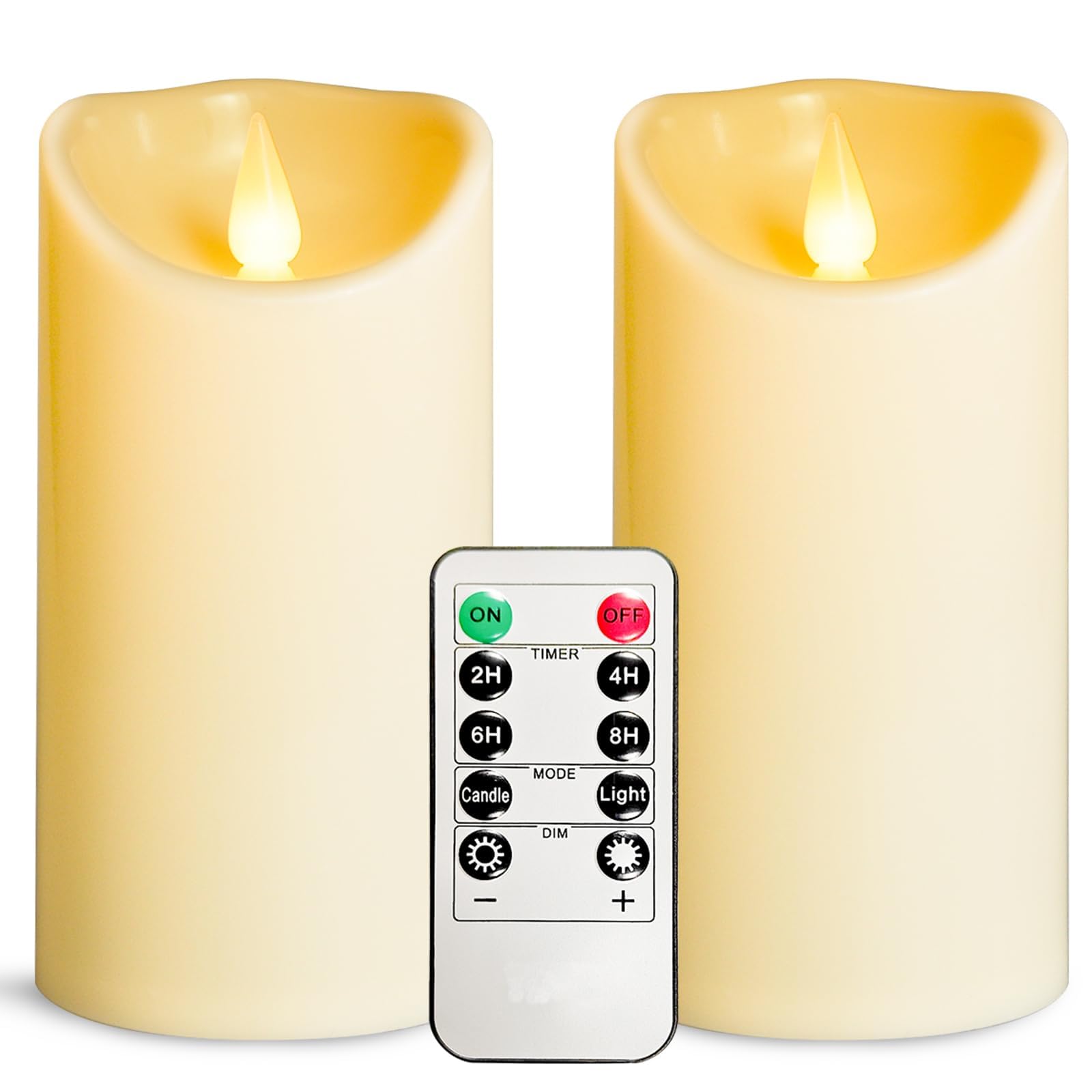 Yiwer 3Inch Flameless Led Candles - Outdoor Indoor Battery Operated Flickering Candles With Remote Timers, Won't Melt, Ivory Plastic Candle D3.15 X H6 For Party Christmas Valentine's Day(2 Pack)