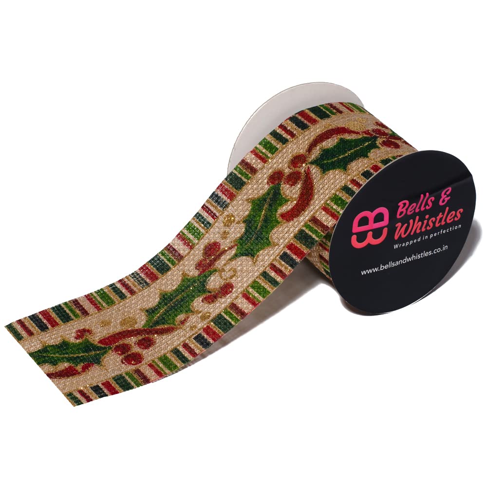 Jute Holly Pinecone Christmas Wired Edge/For Wrapping Decorations Satin Ribbon(3in) Tree Decorations Grosgrain