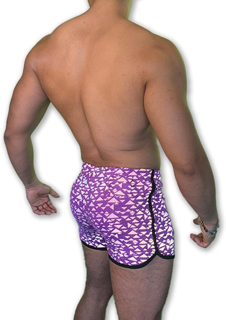 Mens Running Booty Shorts, Zippered Pockets, Rave & Party Short LGBTQ, Gay Rainbow Panda VPL 3 in Inseam Shorts