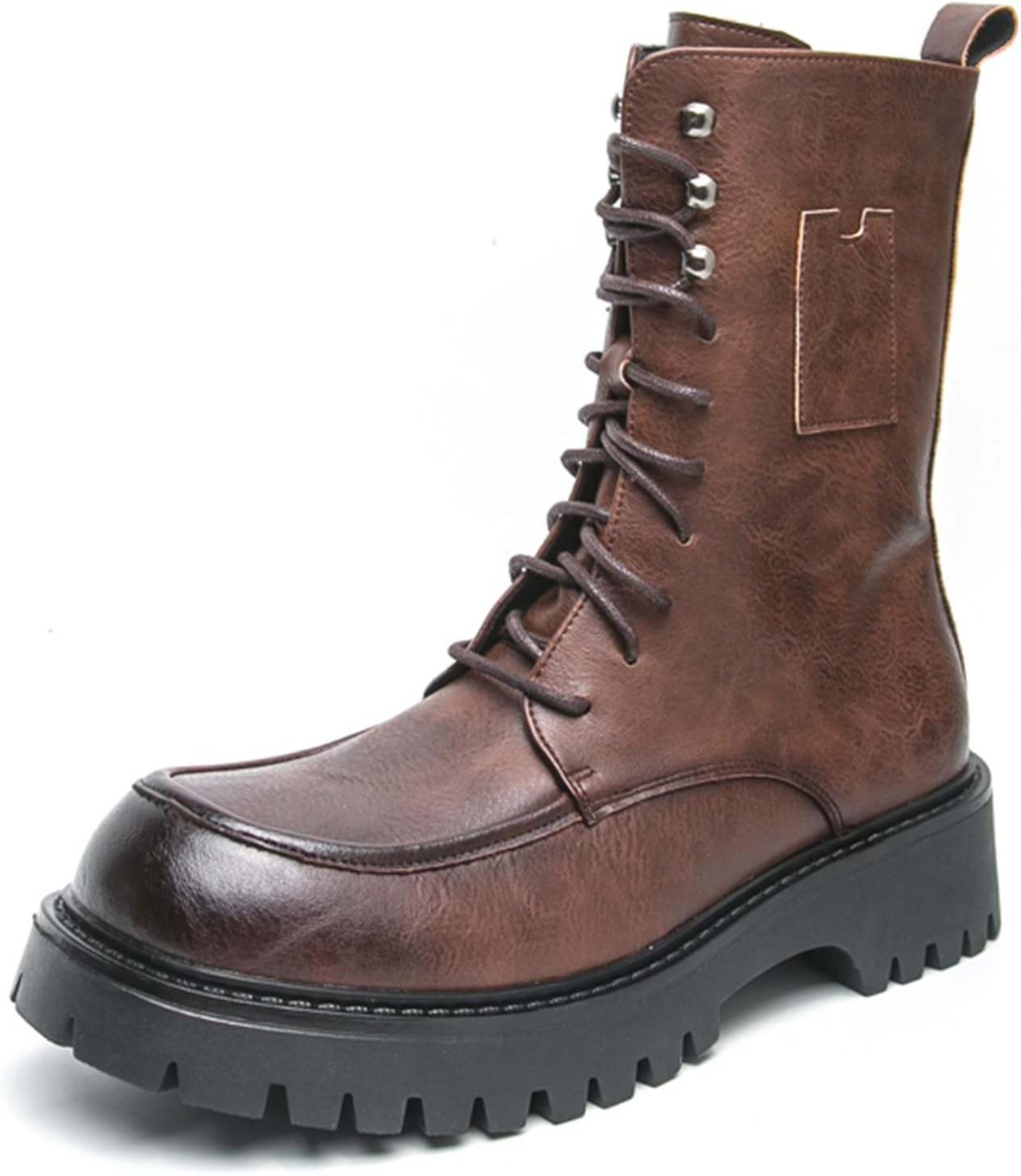 Men's Leather Military Boots Mid-Calf Length Combat Boots Platform Sole Motorcycle Riding Hunting Walking Outdoor West Cowboy Shoes